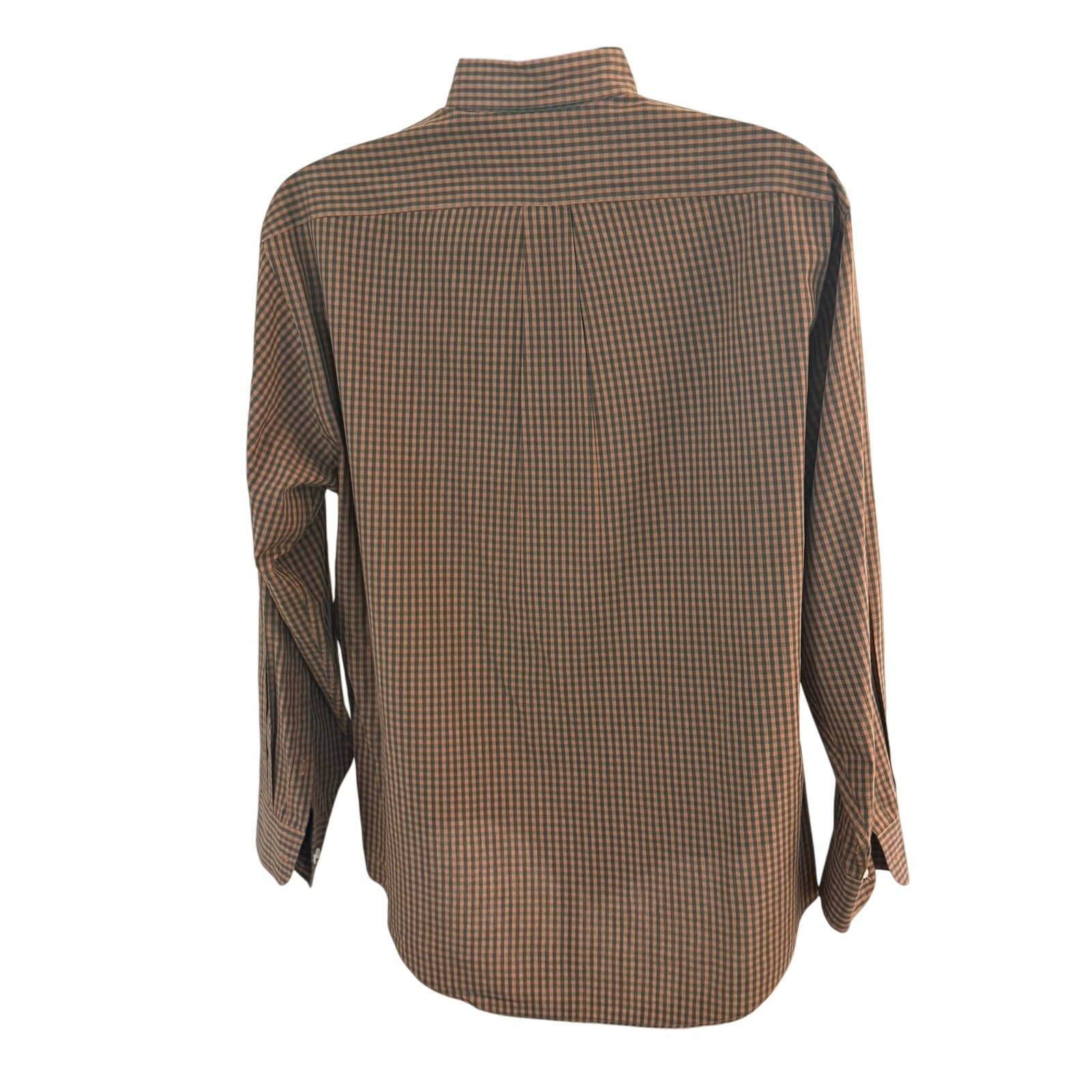 Lands' End Mens XL Button Down Shirt Brown Rust Gingham Check Long Sleeve - Thumbnail 3