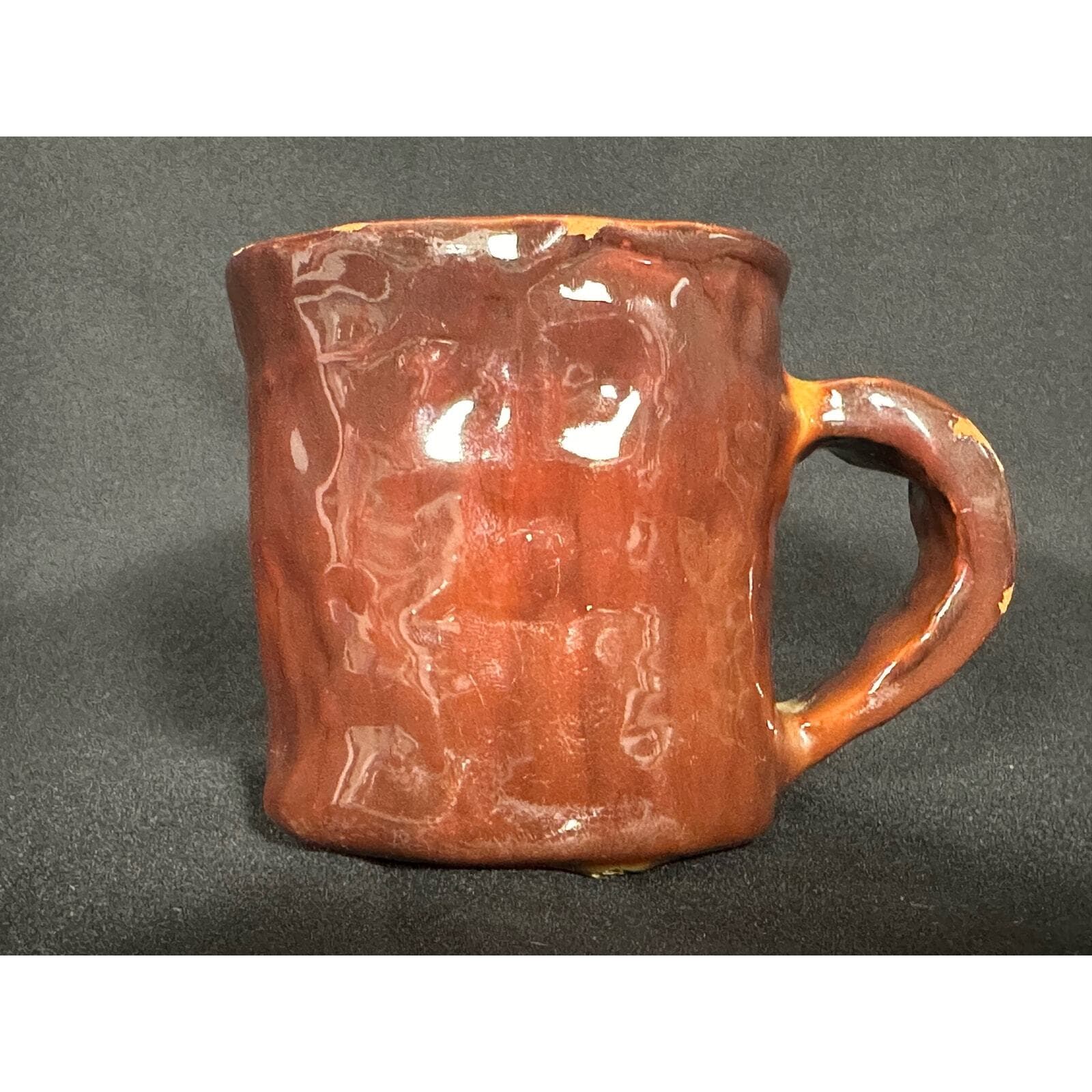 Hand Made Brown Pottery Signed Glazed Coffee Tea Mug - Thumbnail 2