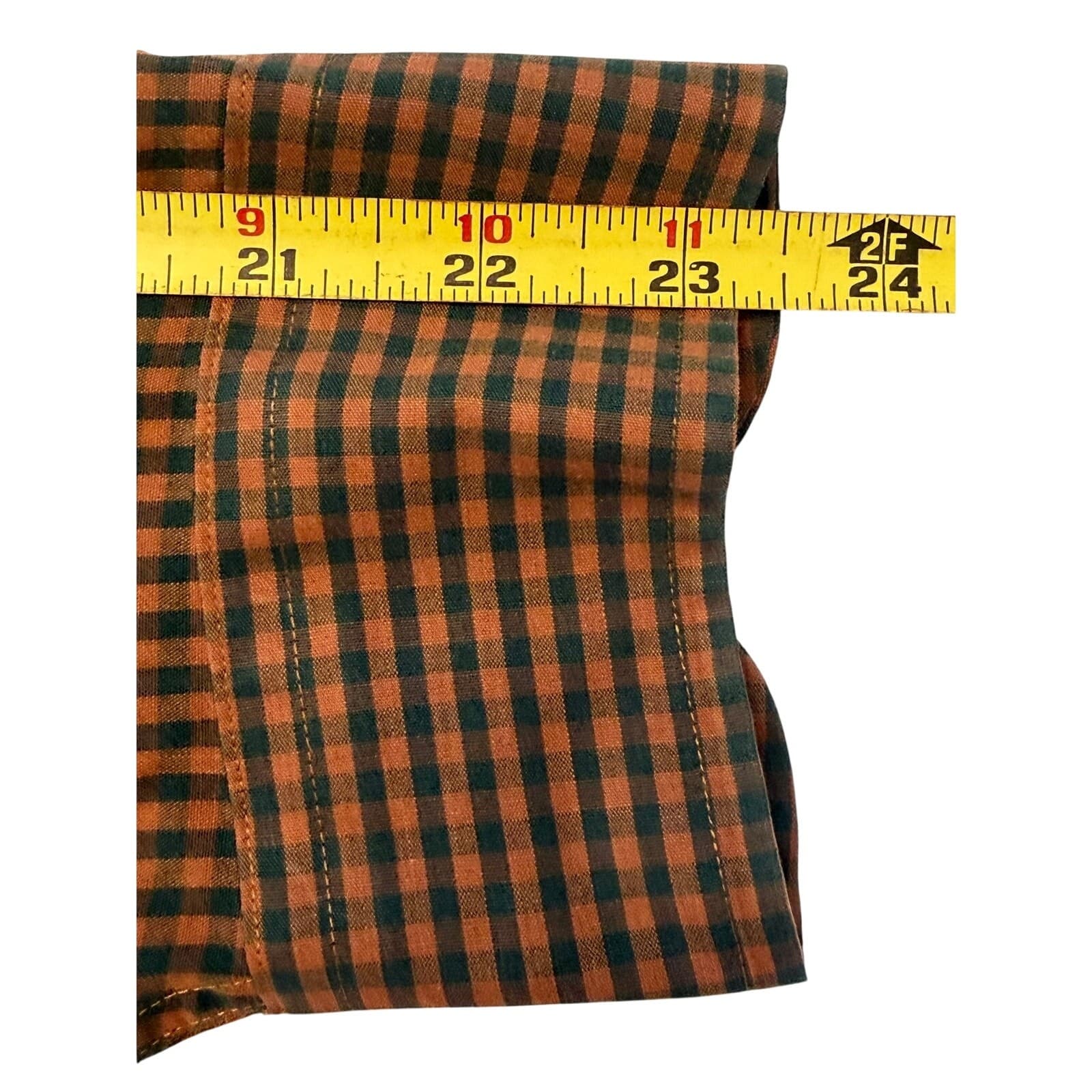 Lands' End Mens XL Button Down Shirt Brown Rust Gingham Check Long Sleeve - Thumbnail 6