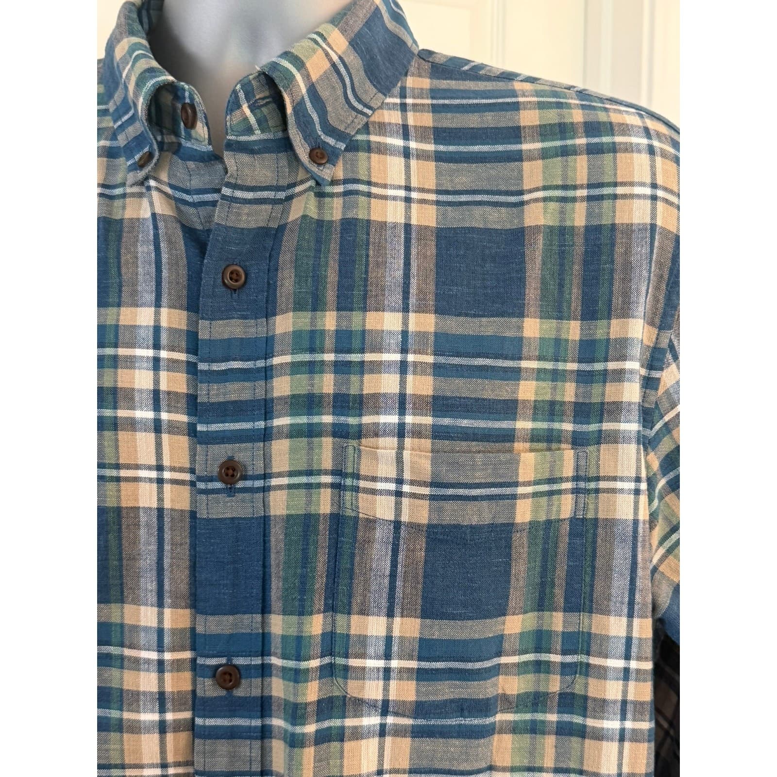 J.Crew Mercantile Men's Large Blue Plaid Button Front Shirt 100% Cotton L - Thumbnail 2