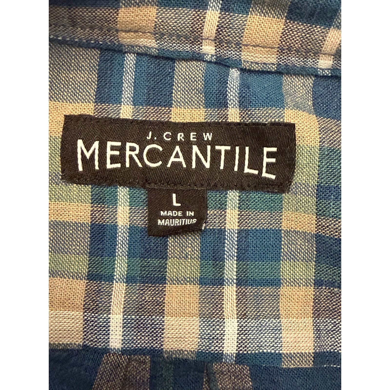 J.Crew Mercantile Men's Large Blue Plaid Button Front Shirt 100% Cotton L - Thumbnail 4