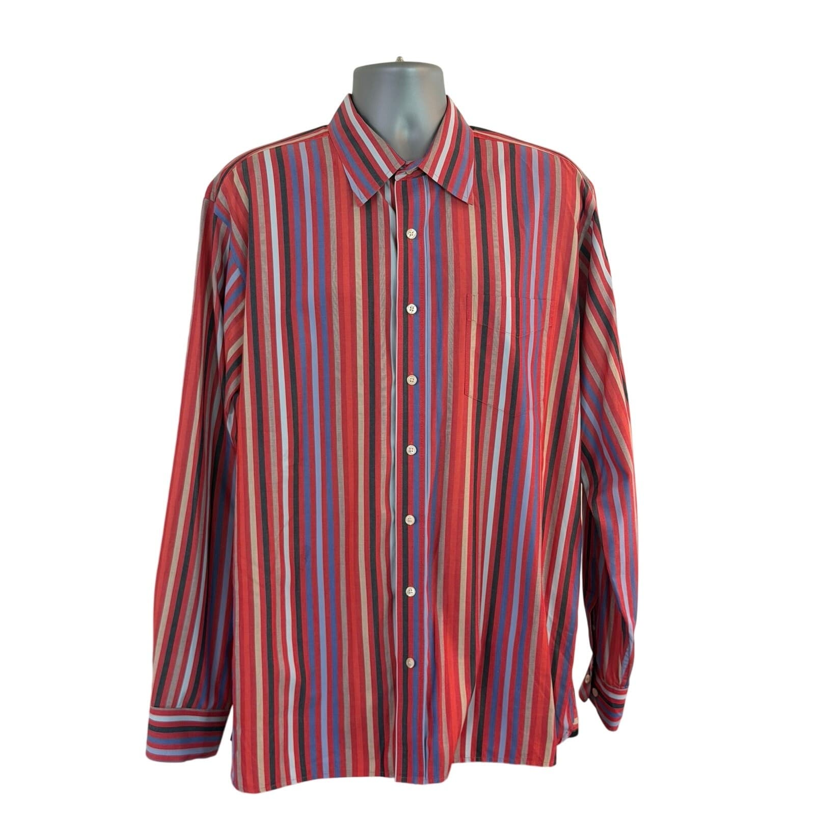 GAP Classic Men's XL Red Blue Striped Button Front Shirt Long Sleeve Cotton