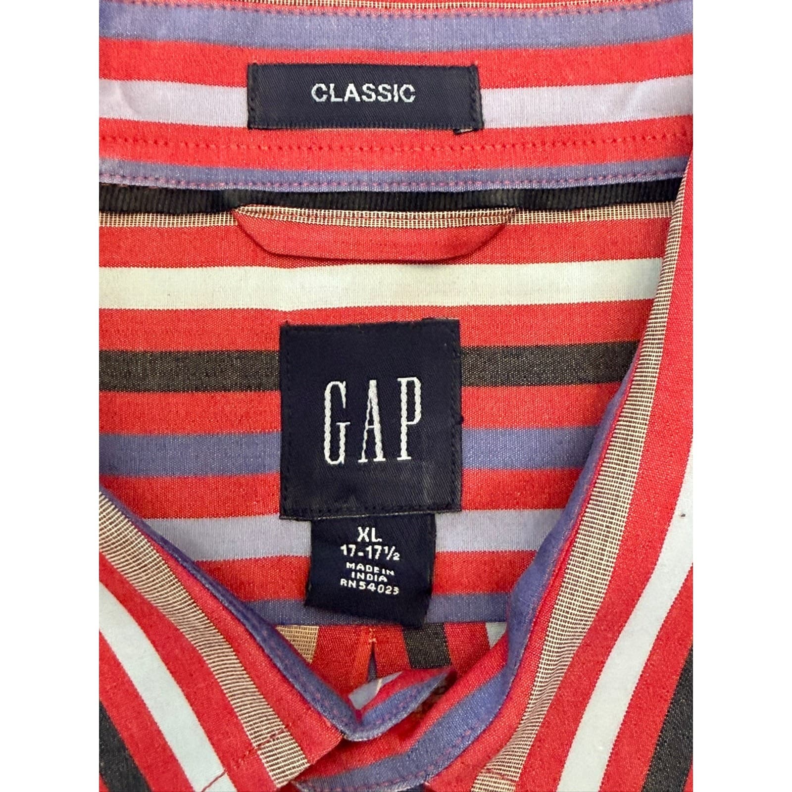 GAP Classic Men's XL Red Blue Striped Button Front Shirt Long Sleeve Cotton - Thumbnail 4
