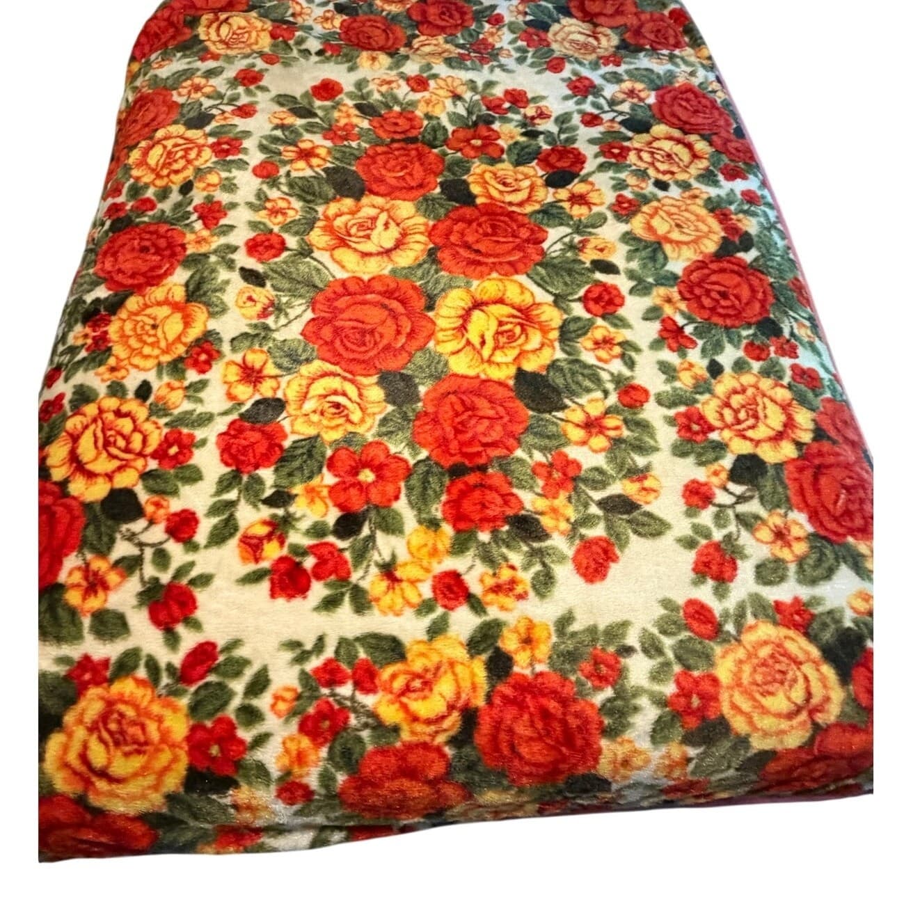 Vintage Korean Faux Mink Blanket Floral Roses Plush Heavy Soft 65x85 Retro