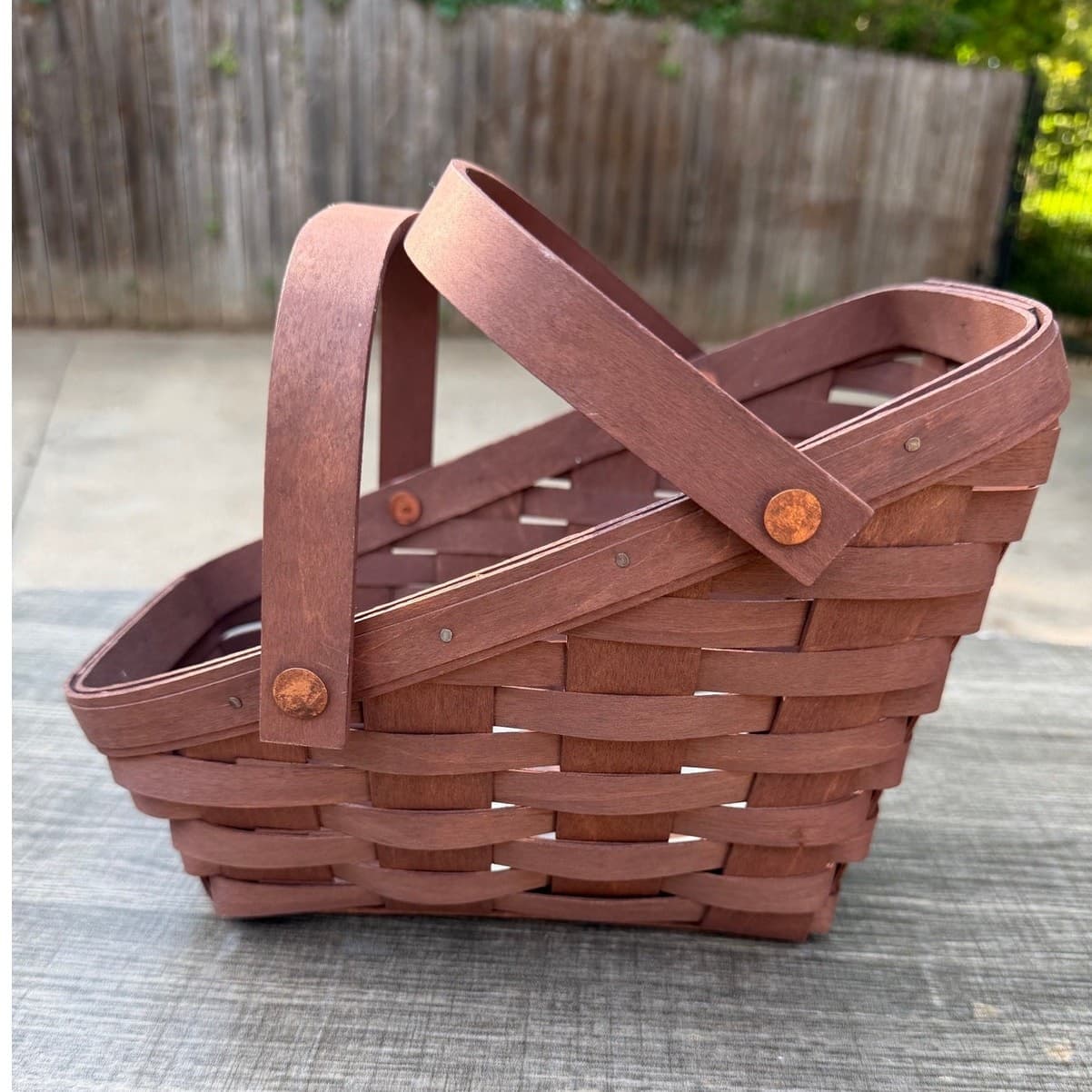 Longaberger Sleigh Basket Brown Double Handle Gathering Basket USA - Thumbnail 3