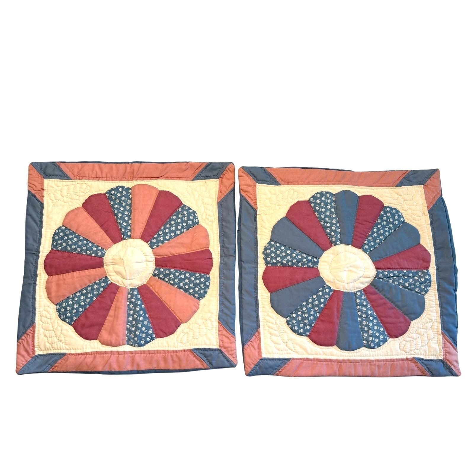 Vintage Quilted Wall Hanging Pillow Sham Set Dresden Plate Cottage Farmhouse - Thumbnail 3