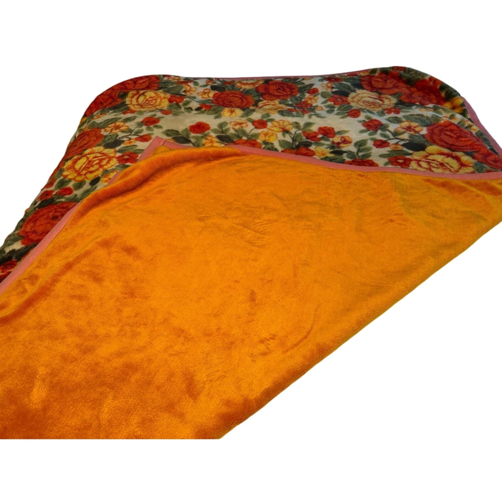 Vintage Korean Faux Mink Blanket Floral Roses Plush Heavy Soft 65x85 Retro - Thumbnail 4