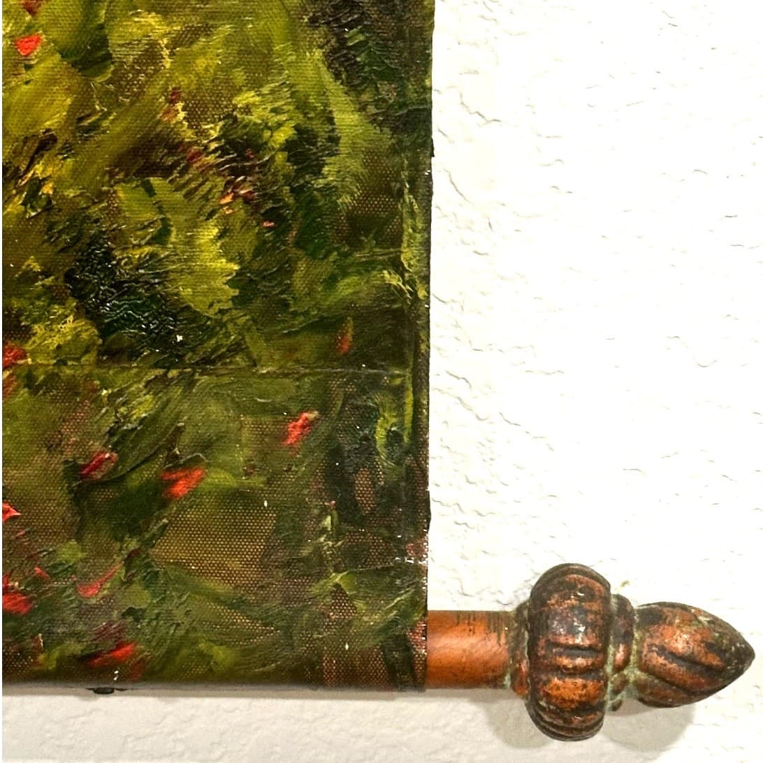 Wrought Iron Wall Hanging Hand Painted Oil Canvas Autumn Forest Scene 36” x 42” - Thumbnail 7