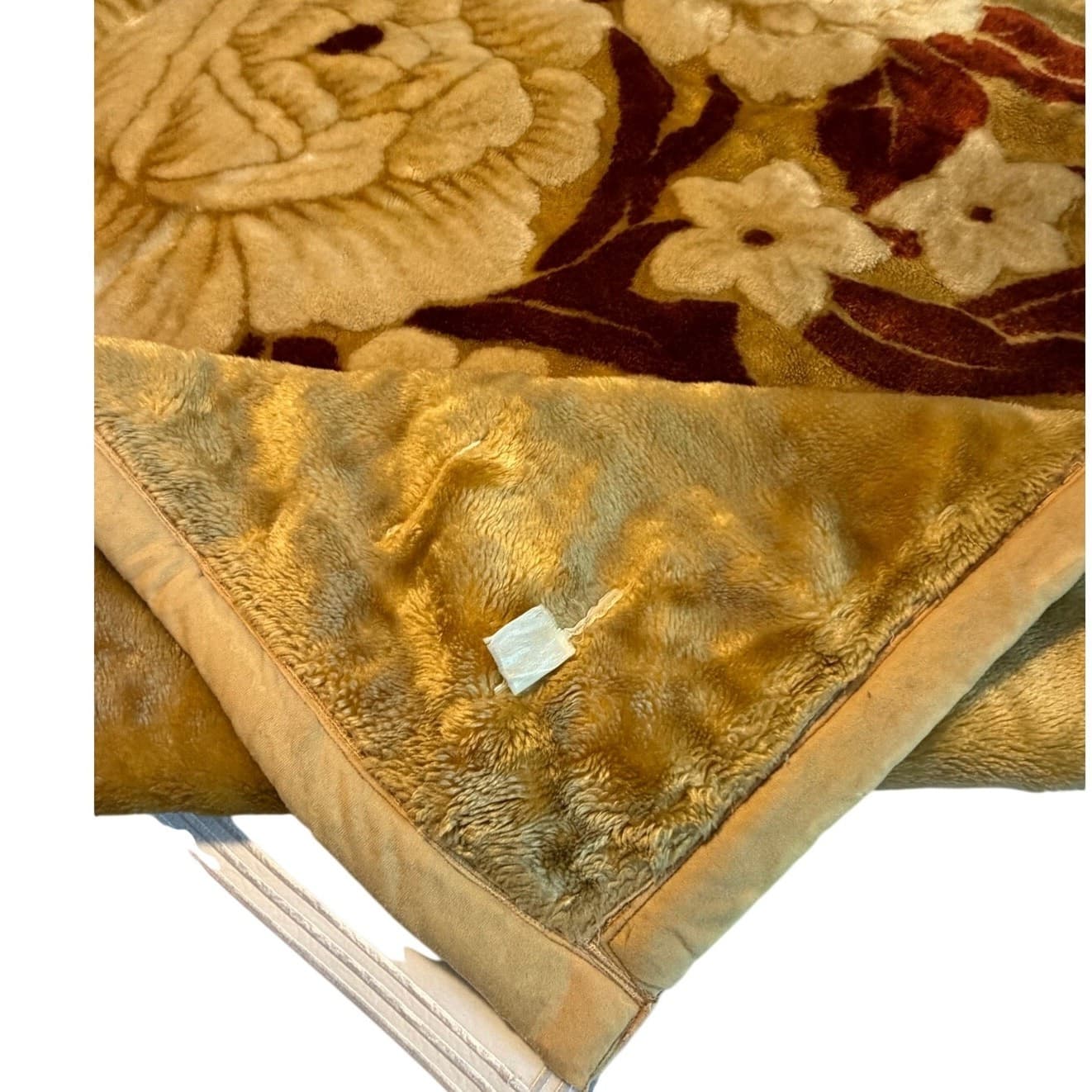 Vintage Korean Mink Style Plush Blanket Floral Roses Heavy Warm 88x70 - Thumbnail 3