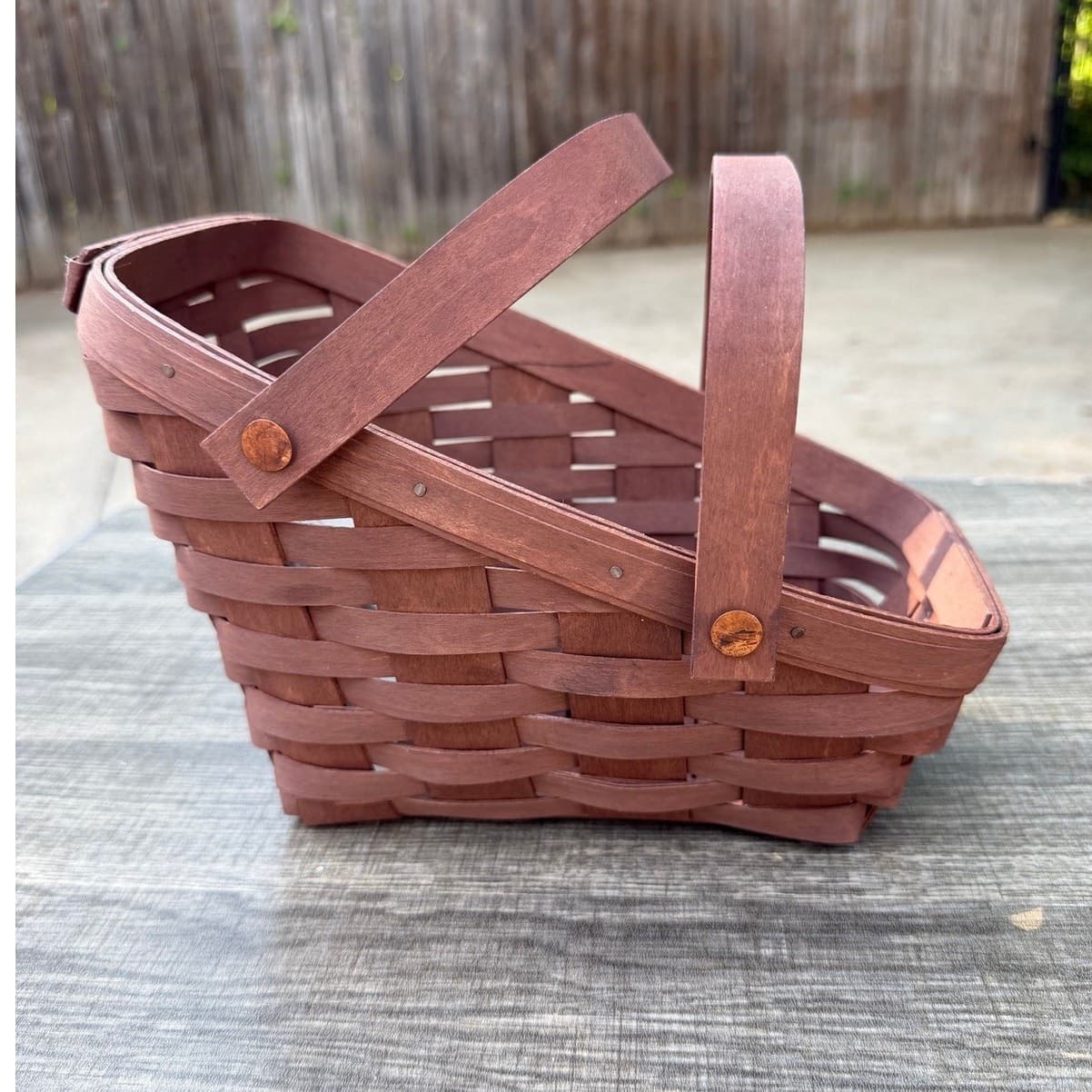 Longaberger Sleigh Basket Brown Double Handle Gathering Basket USA - Thumbnail 4