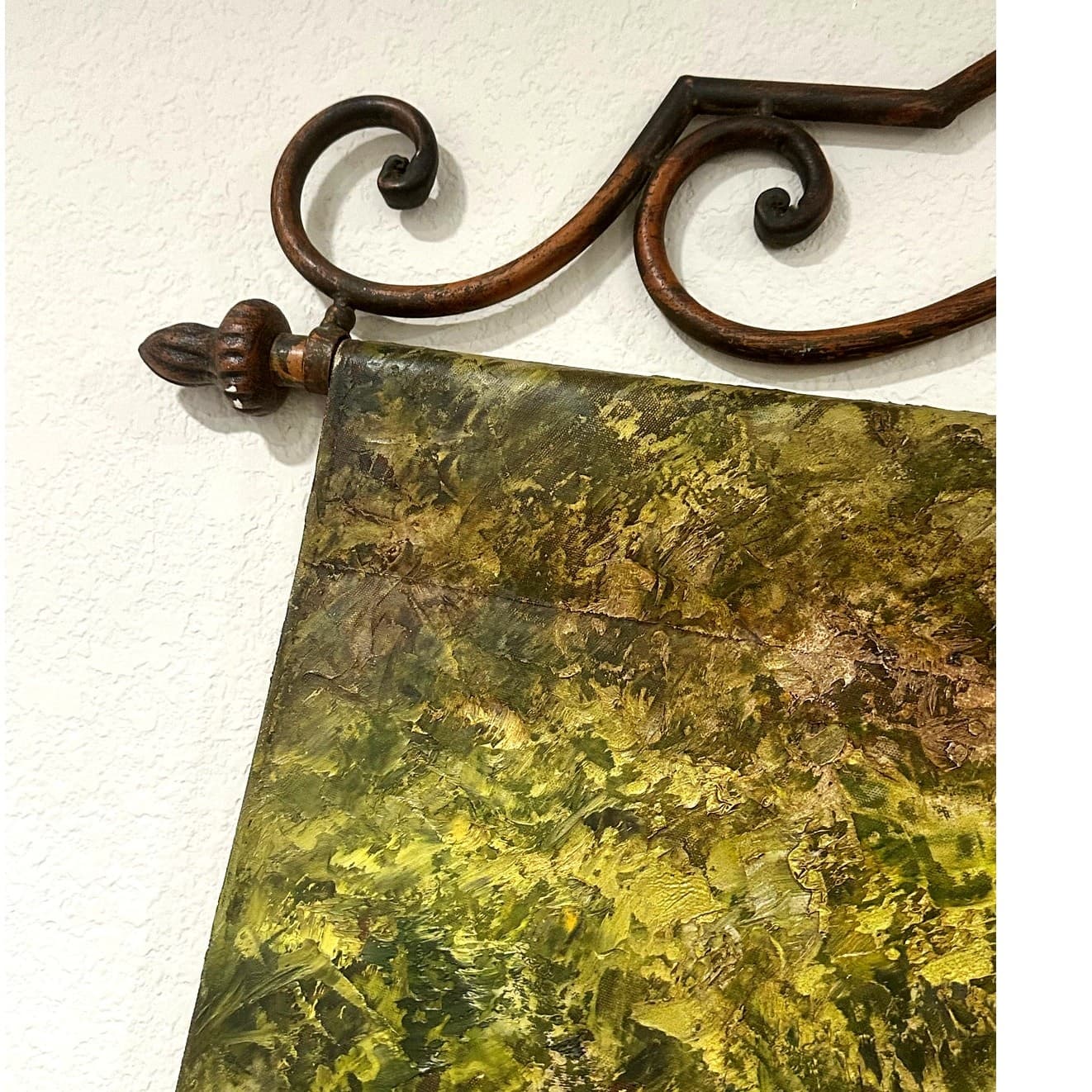 Wrought Iron Wall Hanging Hand Painted Oil Canvas Autumn Forest Scene 36” x 42” - Thumbnail 3