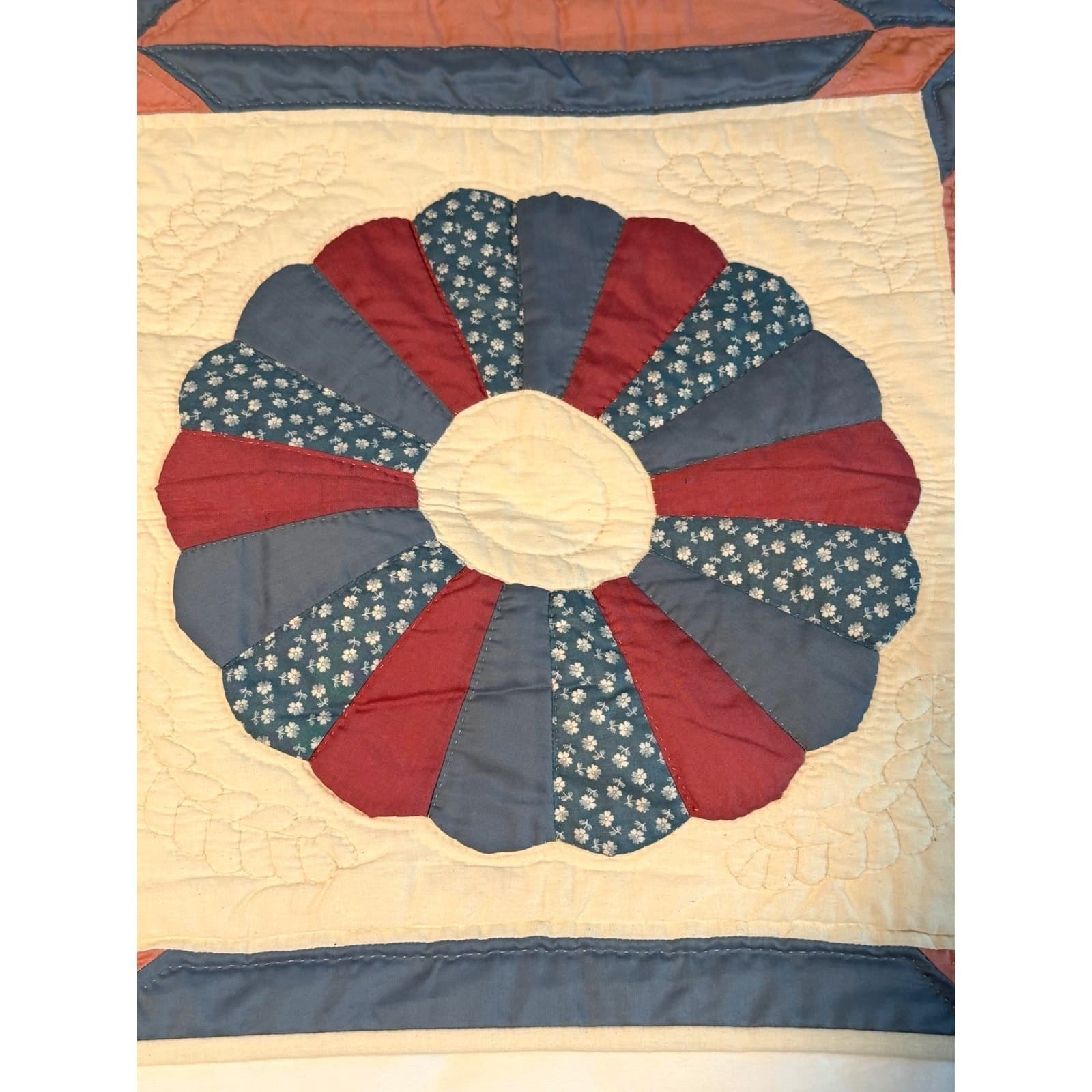 Vintage Quilted Wall Hanging Pillow Sham Set Dresden Plate Cottage Farmhouse - Thumbnail 5