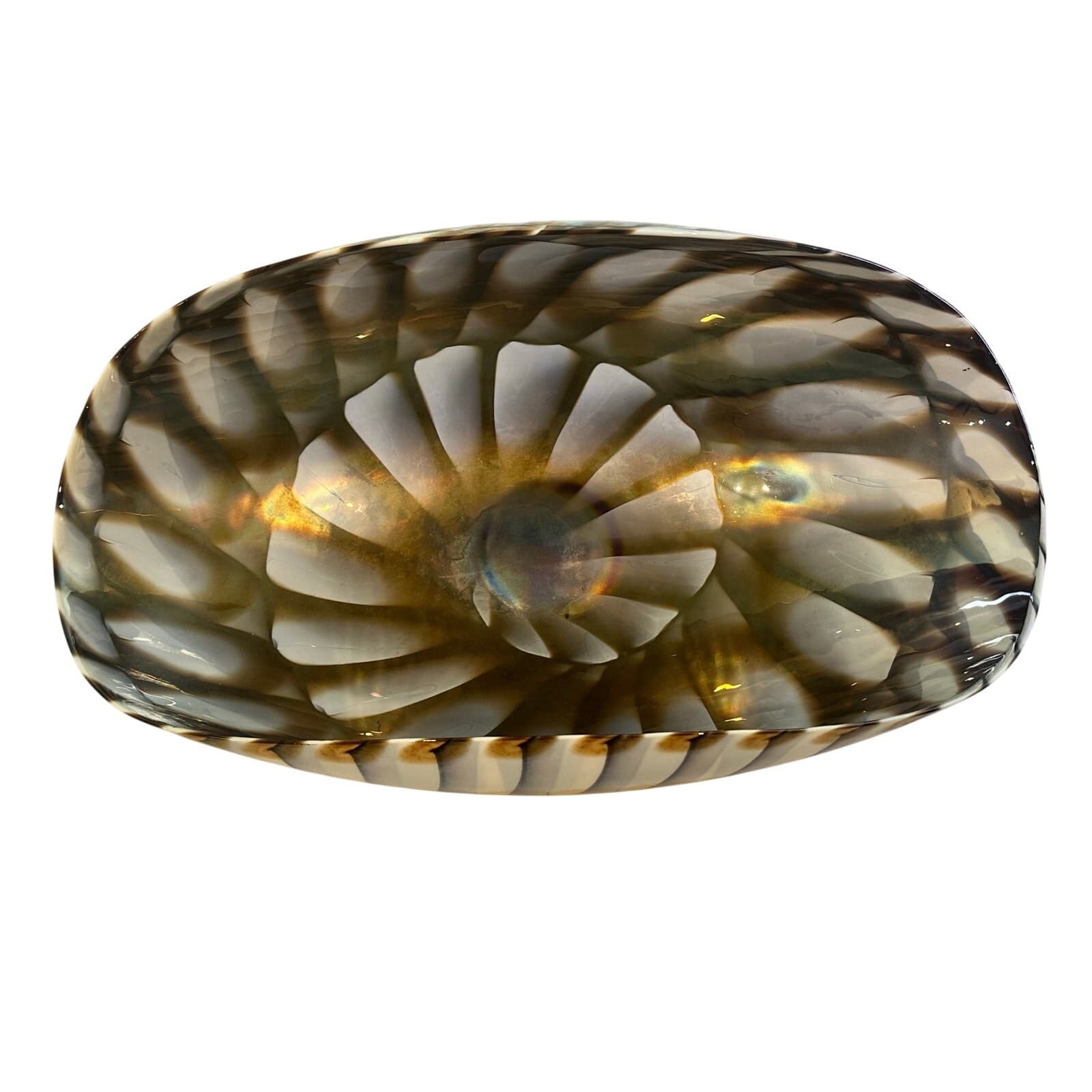 Murano Art Glass Folded Seashell 20.75" Iridescent Brown White Blue Centerpiece - Thumbnail 2