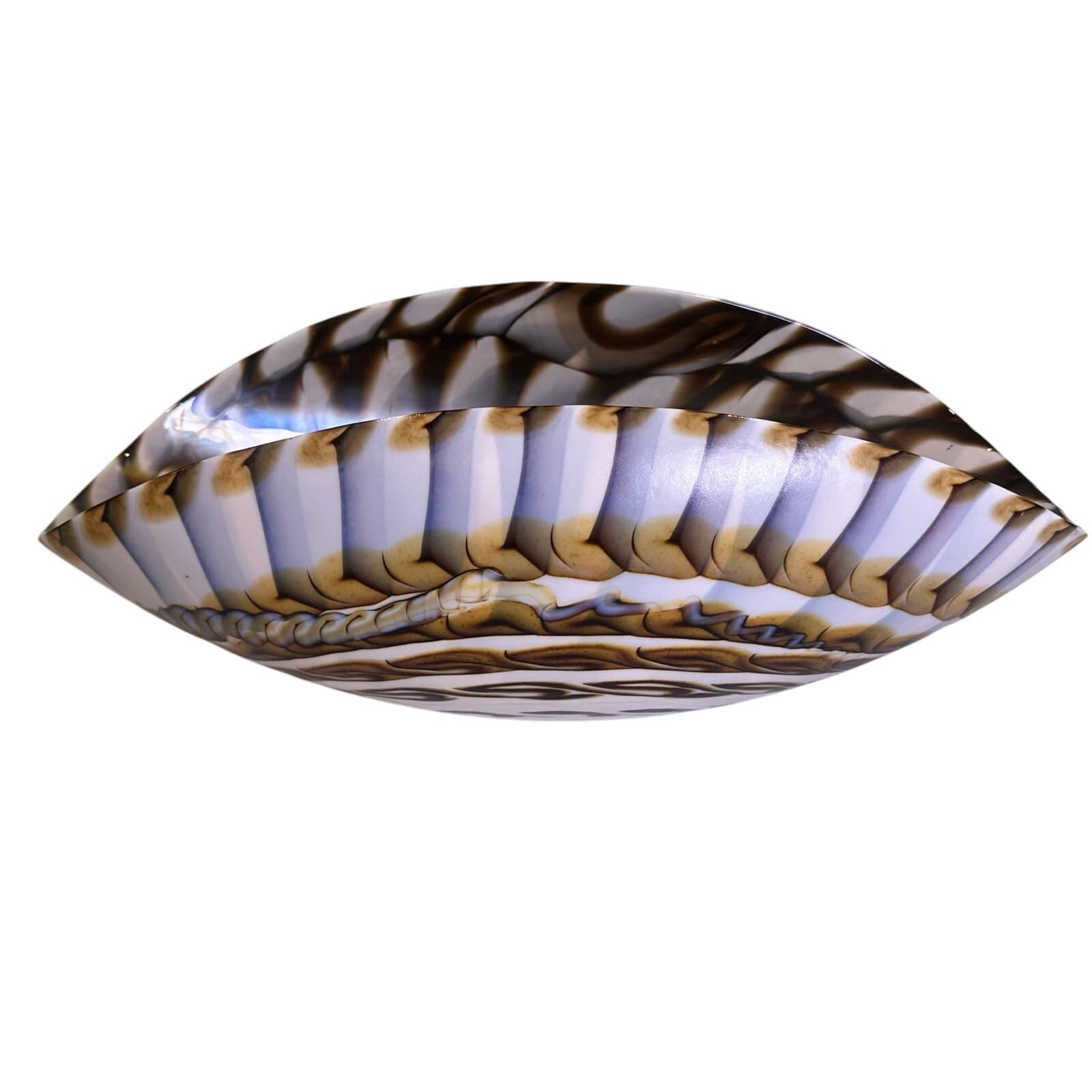 Murano Art Glass Folded Seashell 20.75" Iridescent Brown White Blue Centerpiece