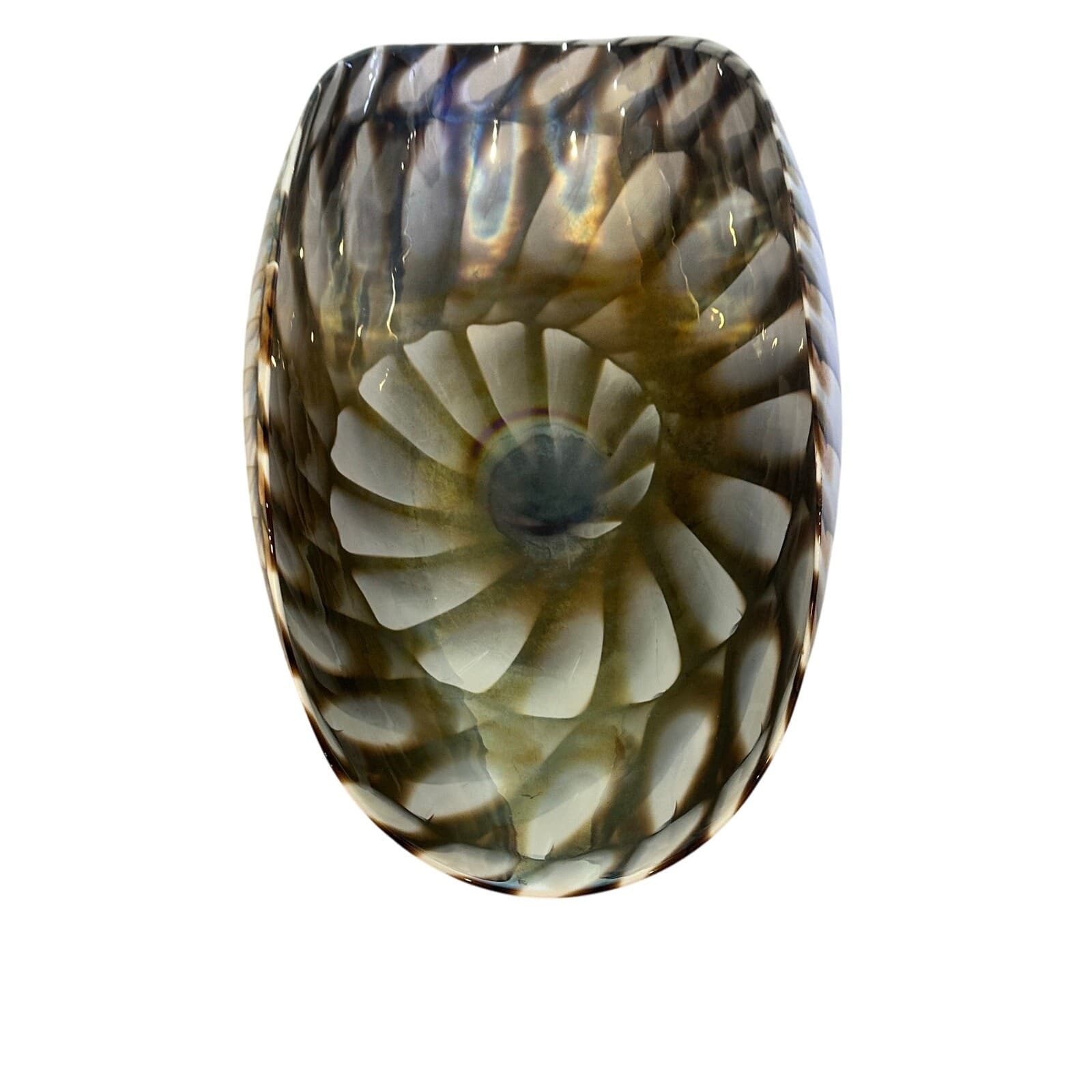 Murano Art Glass Folded Seashell 20.75" Iridescent Brown White Blue Centerpiece - Thumbnail 4