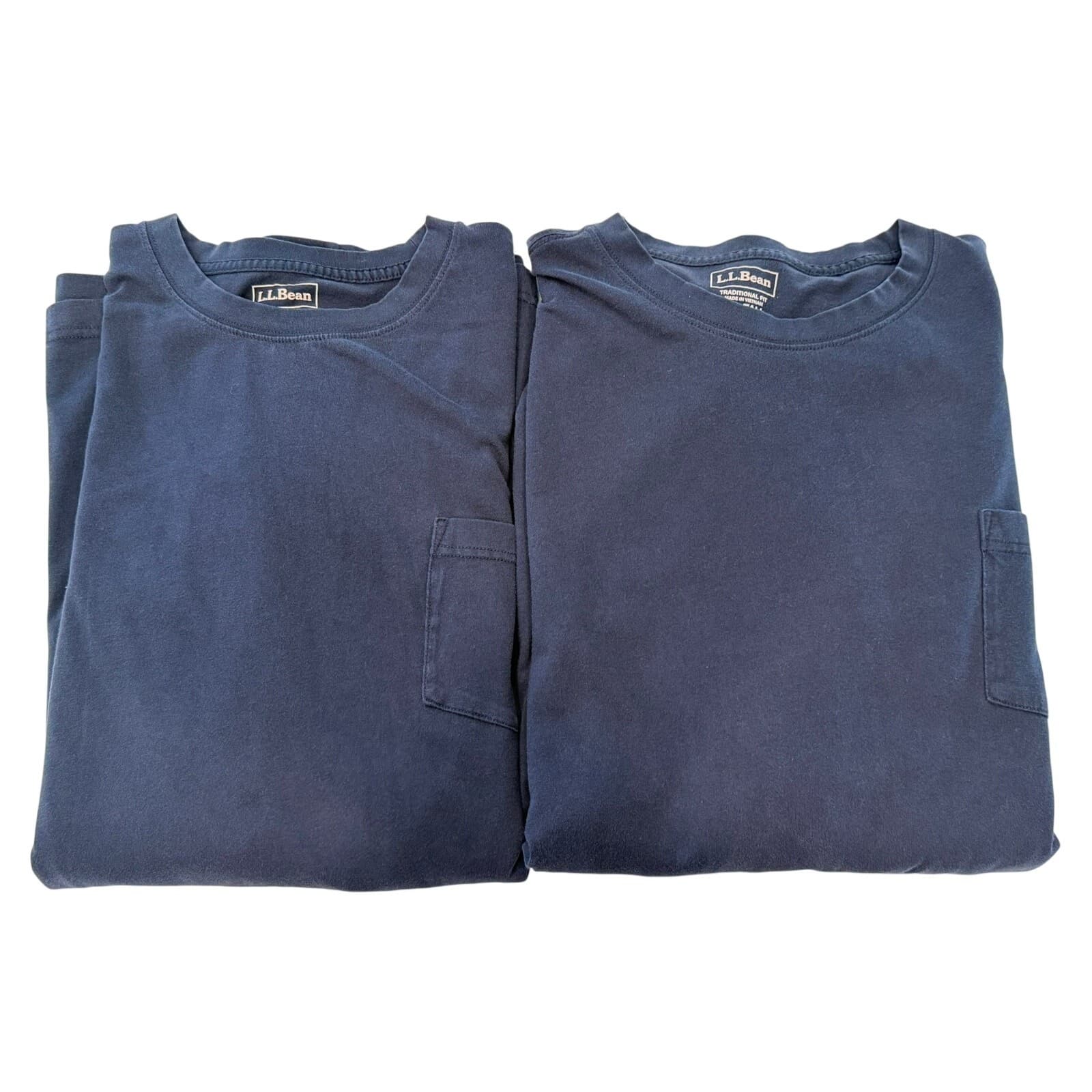 L.L.Bean Traditional Fit XXL Tall Navy LS Pocket T-Shirts Men's Lot of 2