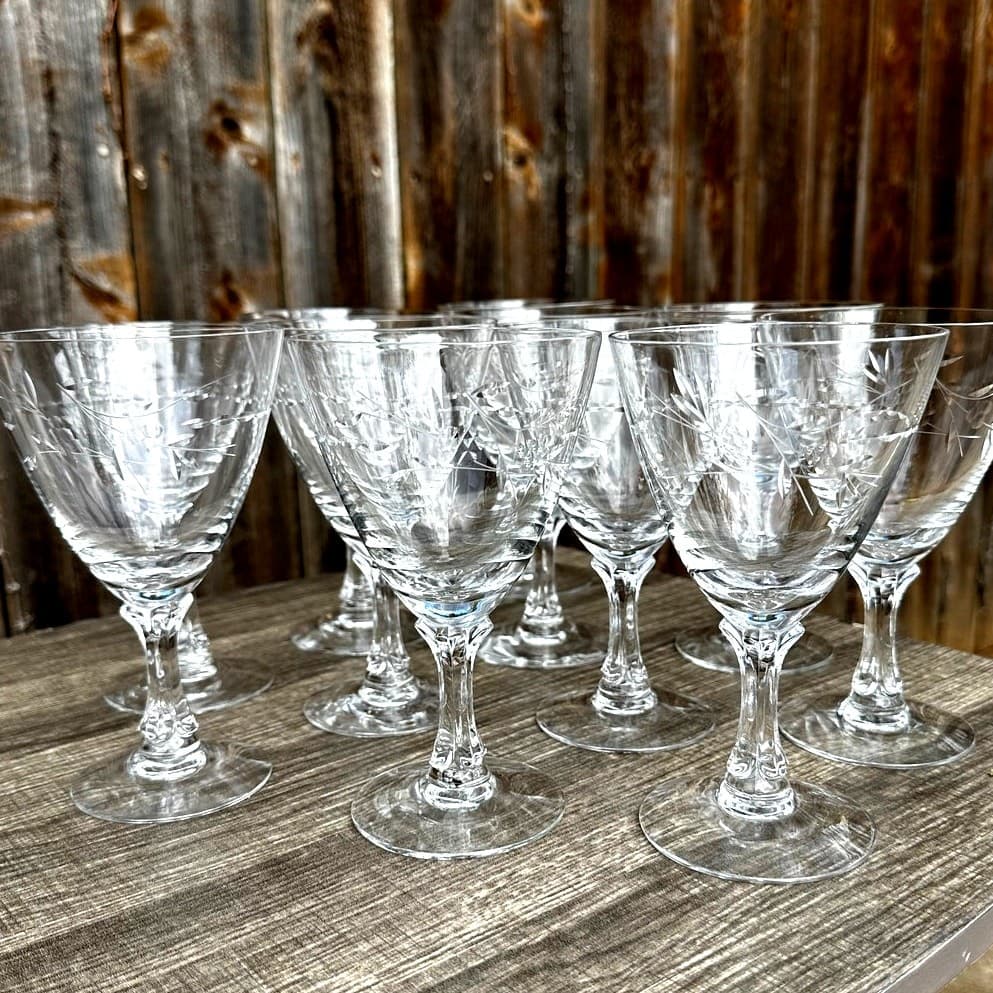 Fostoria Retired 1953-1972 'Nosegay' 6.25" Water Goblets-Excellent-Set of 11 - Thumbnail 5