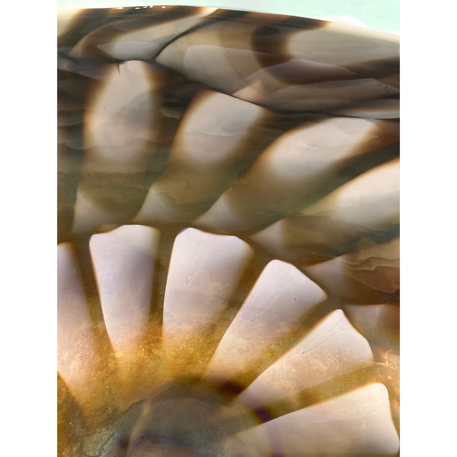 Murano Art Glass Folded Seashell 20.75" Iridescent Brown White Blue Centerpiece - Thumbnail 3