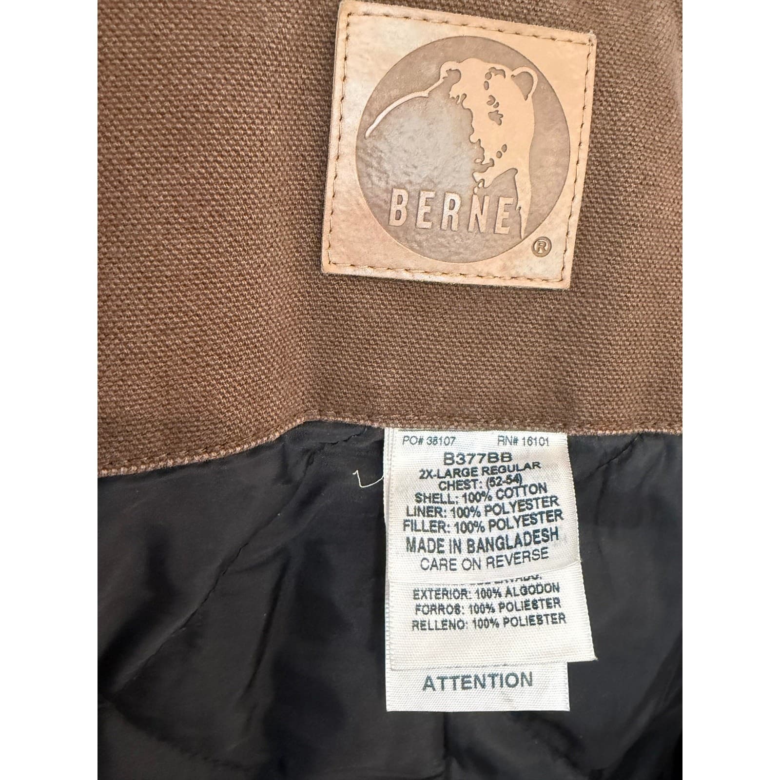 Berne Insulated Duck Canvas Bib Overalls Brown 2XL Regular B377BB Workwear - Thumbnail 3