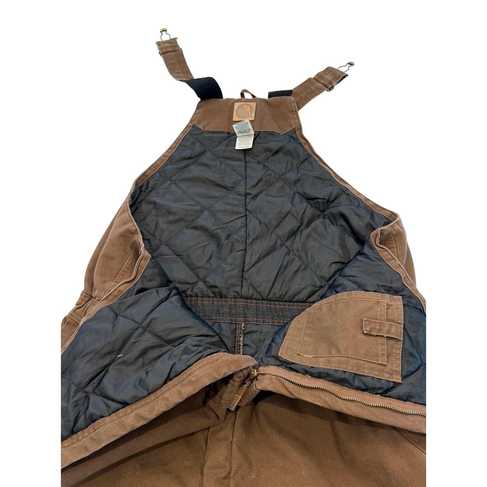 Berne Insulated Duck Canvas Bib Overalls Brown 2XL Regular B377BB Workwear - Thumbnail 14