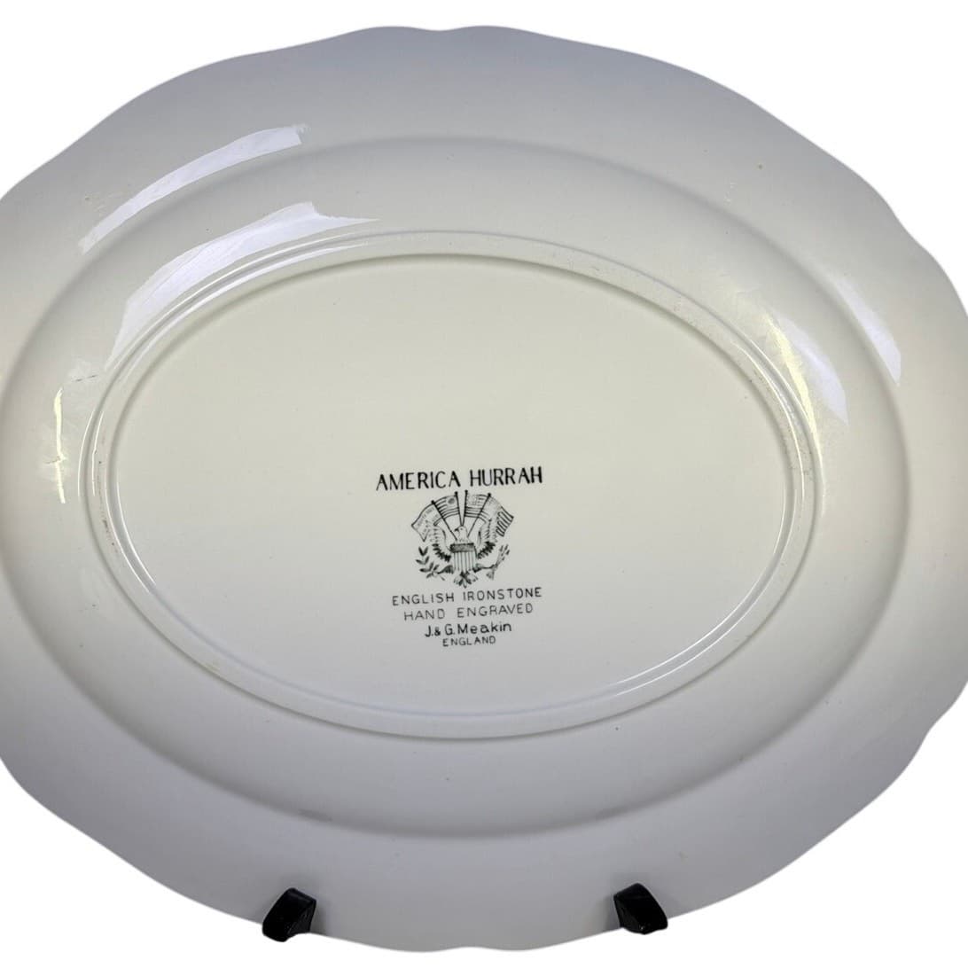 J & G Meakin England Retired 1970's American Hurrah 12" Oval Ironstone Platter - Thumbnail 7