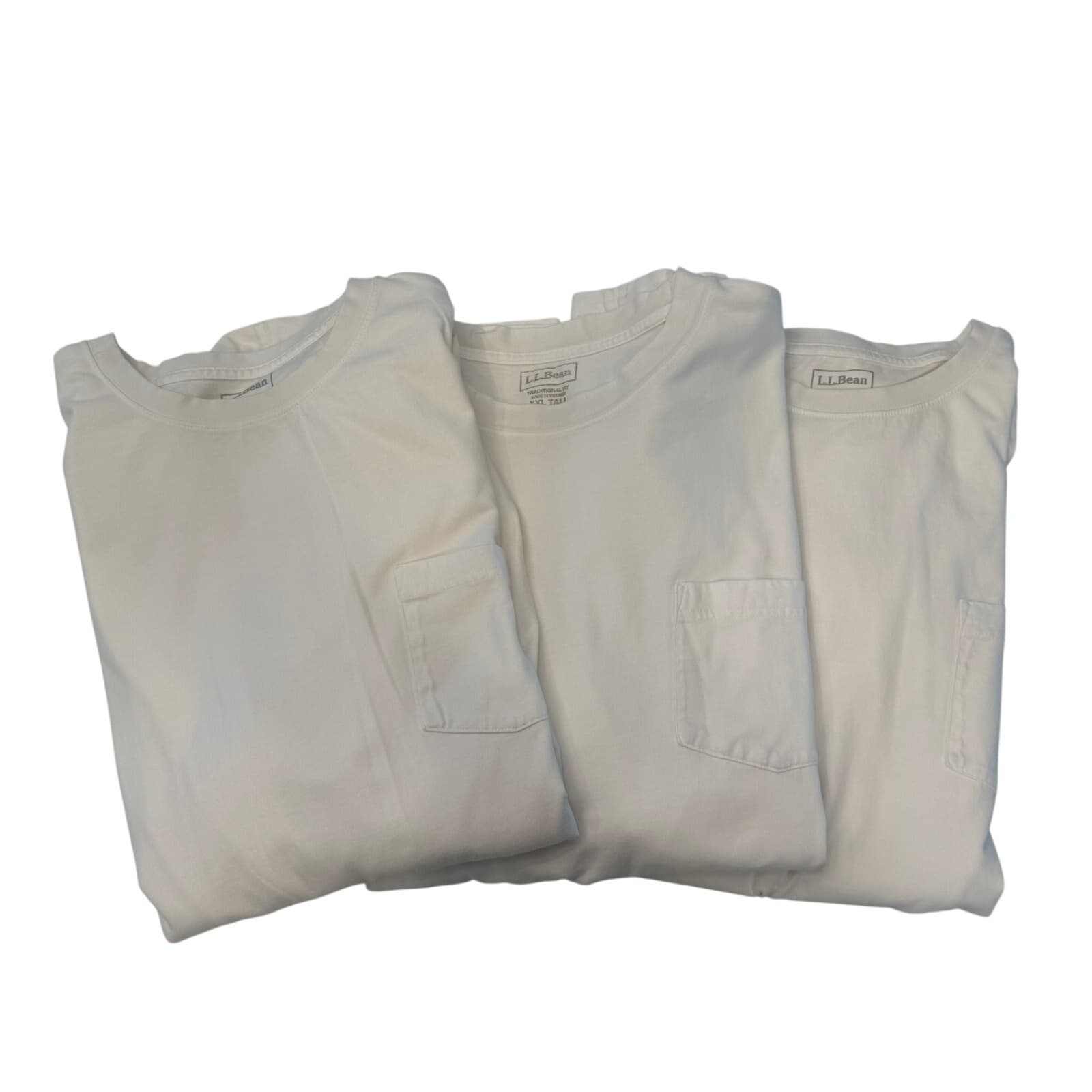L.L.Bean Men's XXL Tall White LS Pocket T-Shirt Traditional Fit Cotton Lot of 3