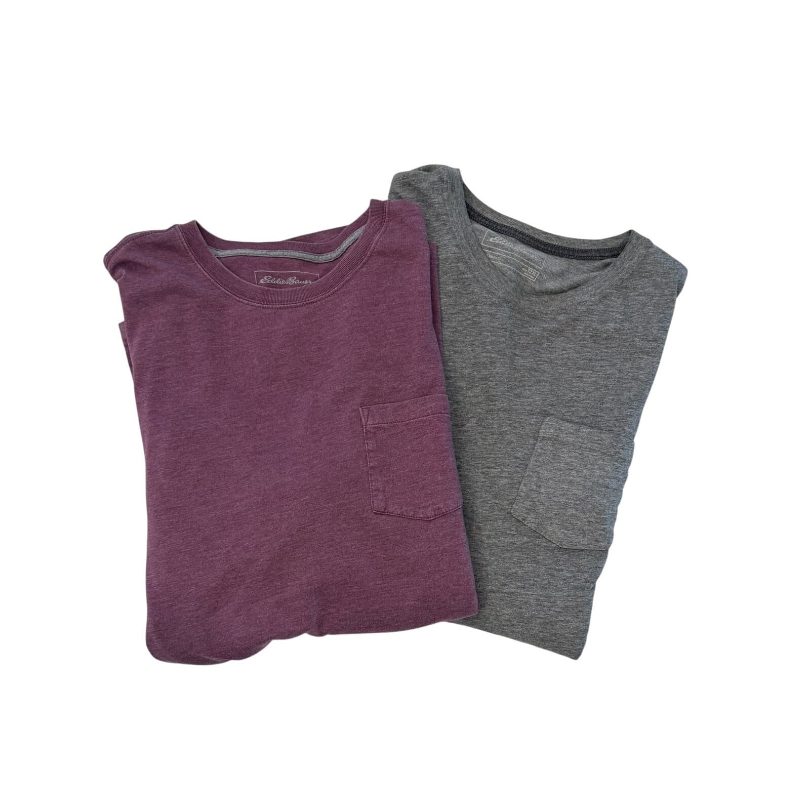 Eddie Bauer Legend Wash Pocket T Shirt Lot 2 Mens 2XL Gray Burgundy Long Sleeve