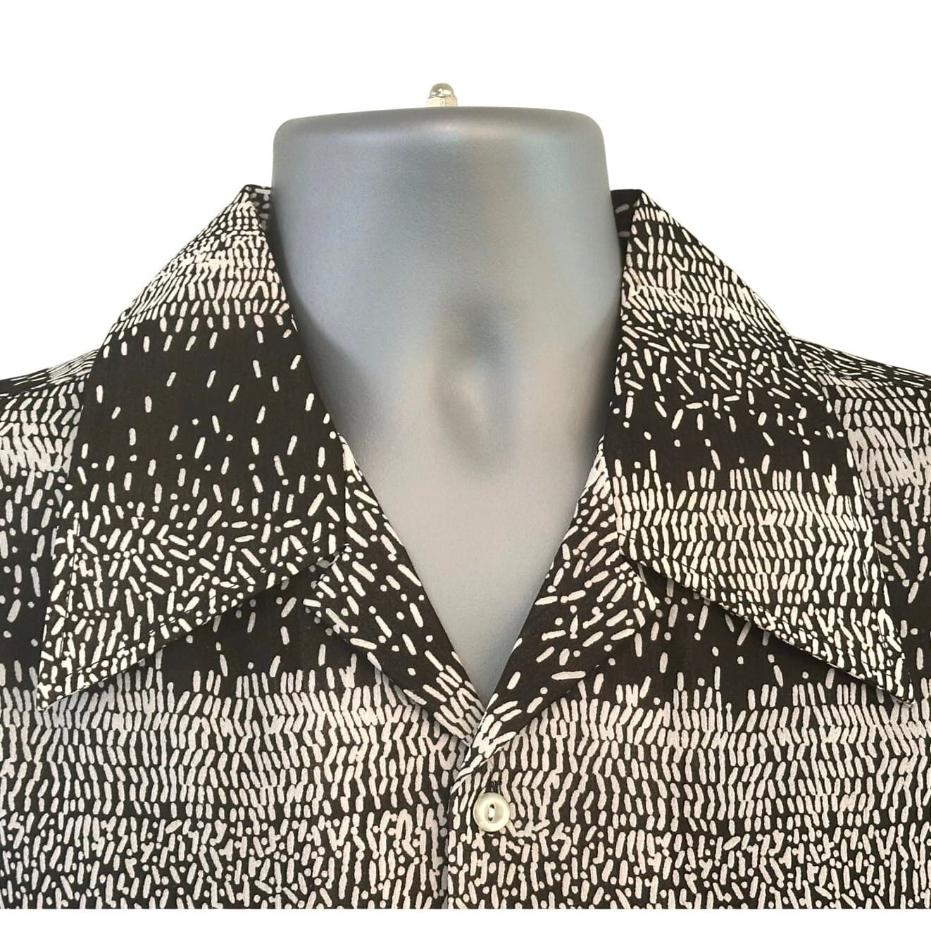 Korean Vintage Polyester Black & White Shirt Men's XL Excellent - Thumbnail 4