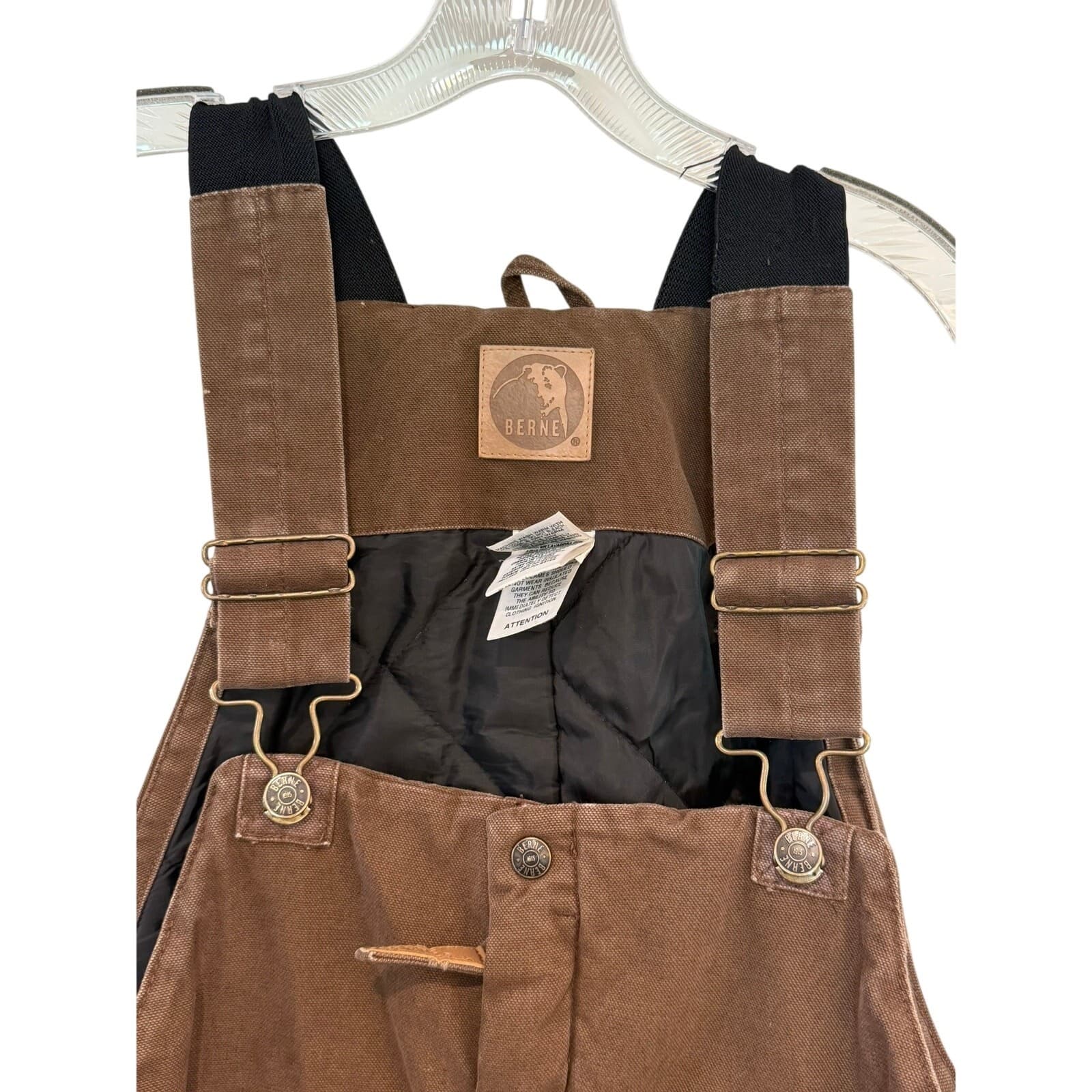 Berne Insulated Duck Canvas Bib Overalls Brown 2XL Regular B377BB Workwear - Thumbnail 2