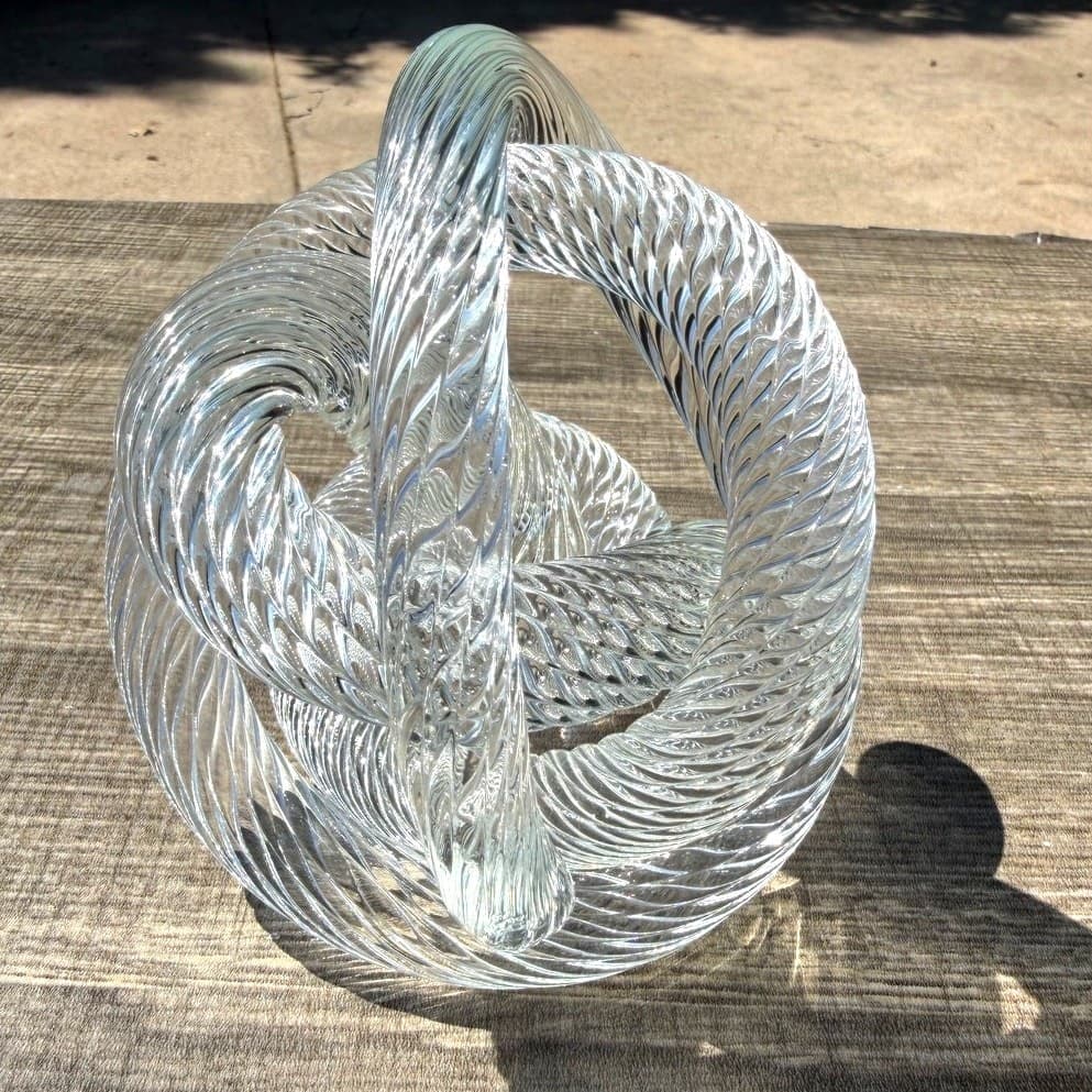 Vintage Czech Republic Art Glass Sculpture Clear Spiral Infinity Knot Design