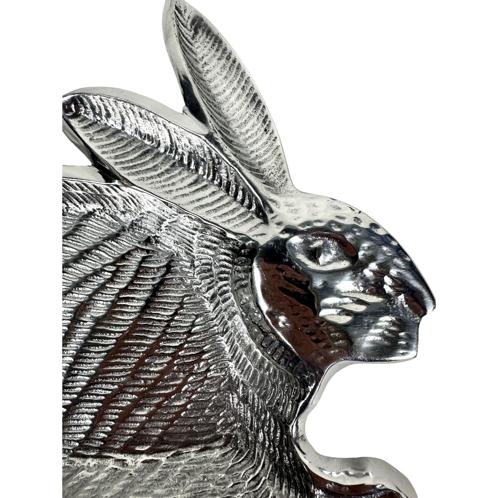 Whimsical Bunny Shaped Aluminum Pewter Vintage Plate/Tray 10" x 8" Made in India - Thumbnail 2