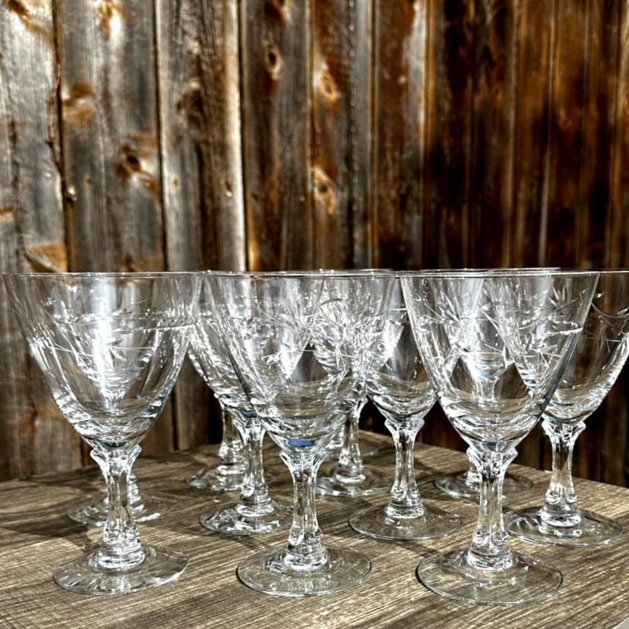 Fostoria Retired 1953-1972 'Nosegay' 6.25" Water Goblets-Excellent-Set of 11
