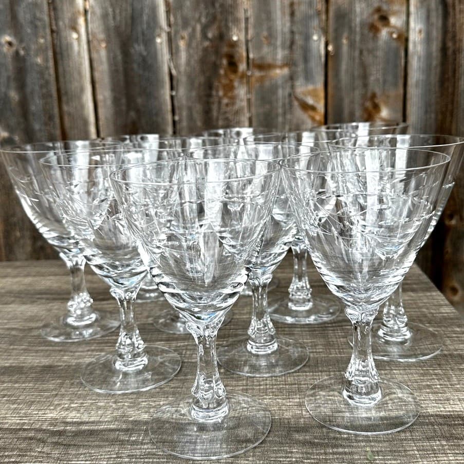 Fostoria Retired 1953-1972 'Nosegay' 6.25" Water Goblets-Excellent-Set of 11 - Thumbnail 9