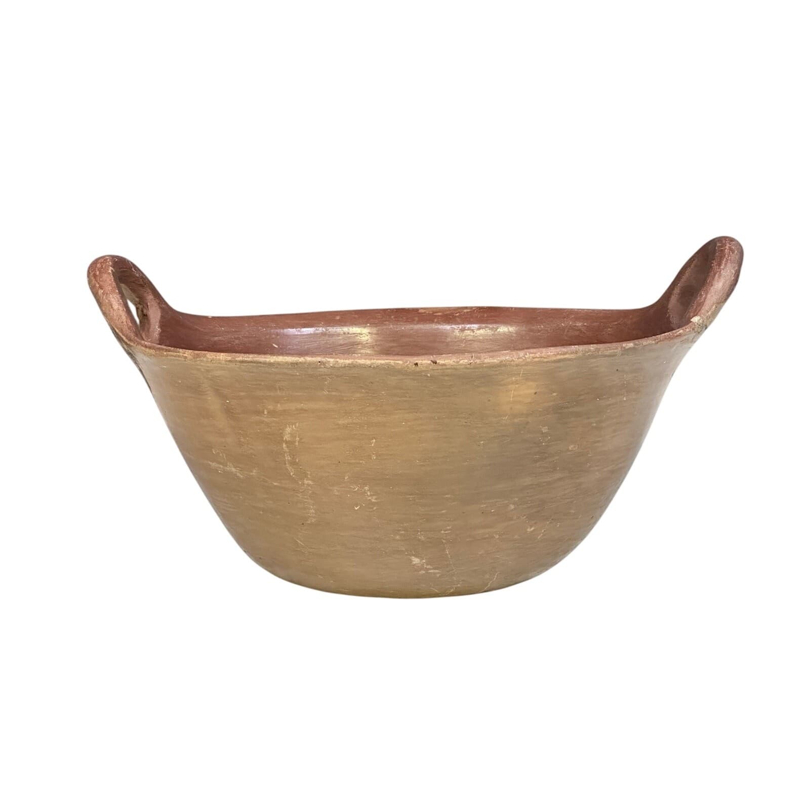 Primitive Early 20th-Century Redware Mexican Cazuela-Style Two-handled bowl