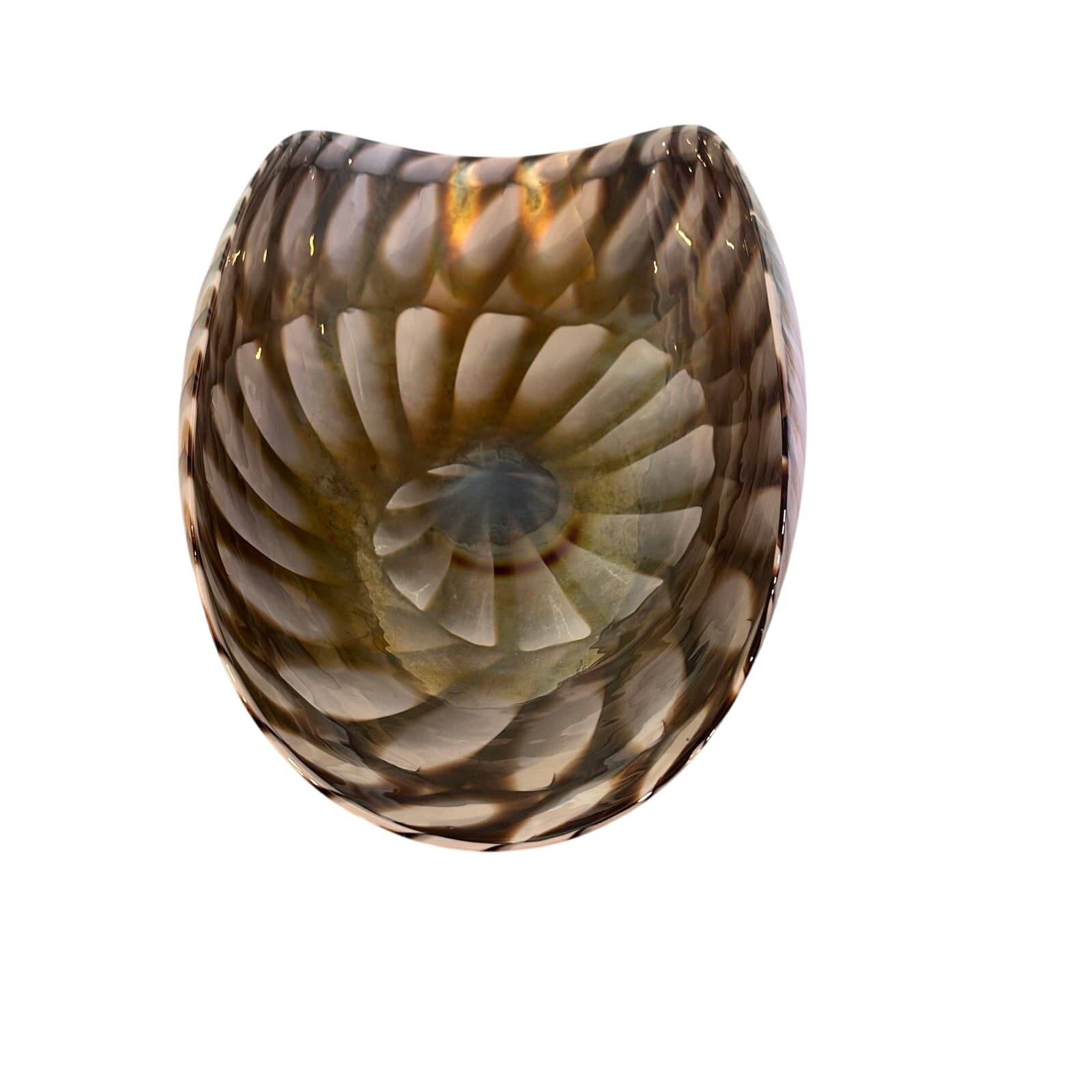 Murano Art Glass Folded Seashell 20.75" Iridescent Brown White Blue Centerpiece - Thumbnail 6