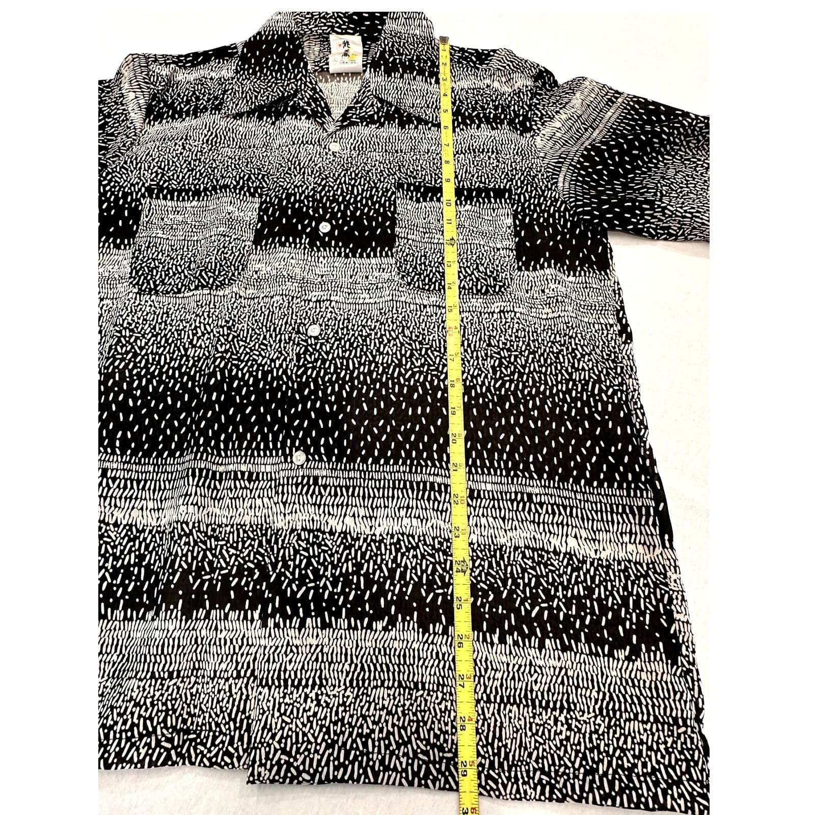 Korean Vintage Polyester Black & White Shirt Men's XL Excellent - Thumbnail 7