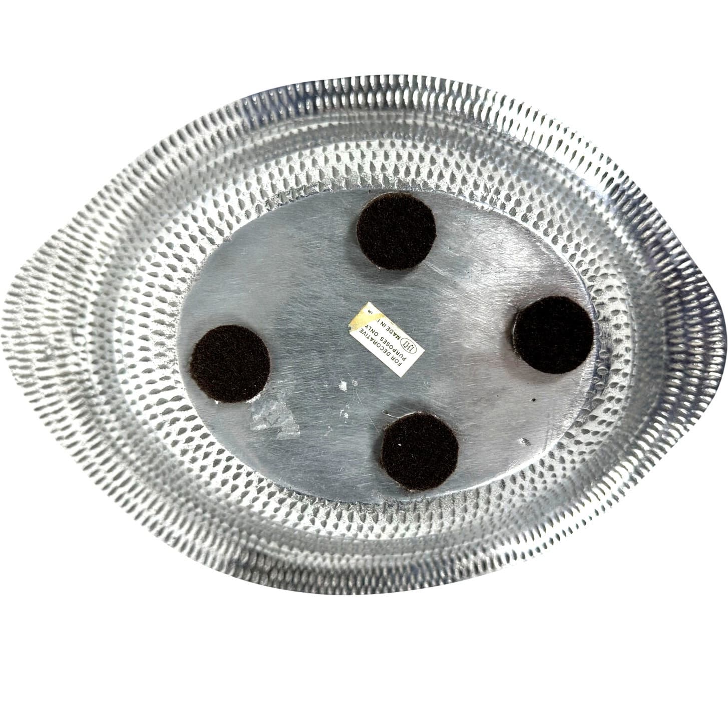 Oval Aluminum Bowl Embossed in a Bunny/Leaf Pattern 13.25" x 9.25" Made in India - Thumbnail 6