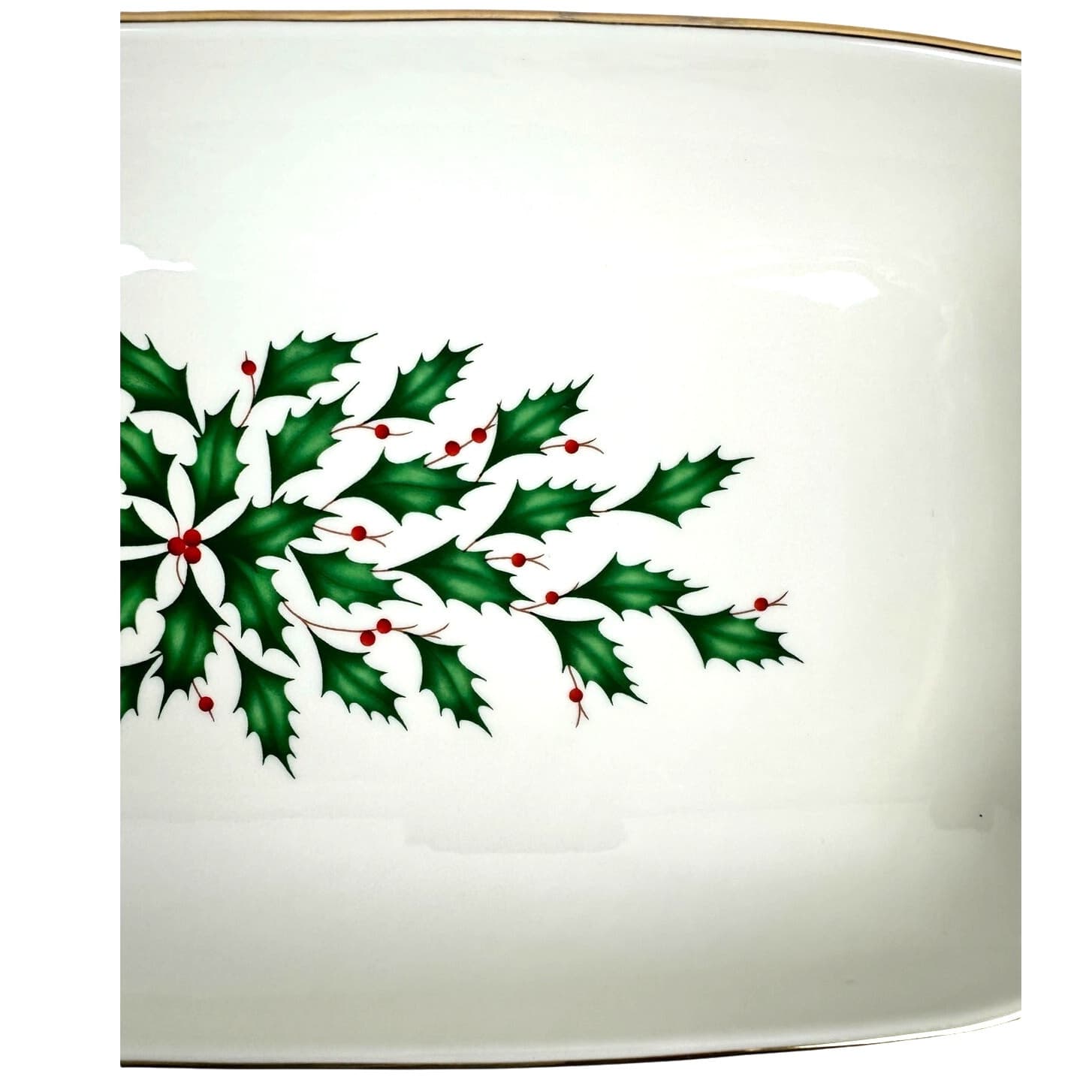 Lenox Holiday Dimension Holly Berries Gold Rim 14.5" x 7" Rectangular Bread Tray - Thumbnail 5