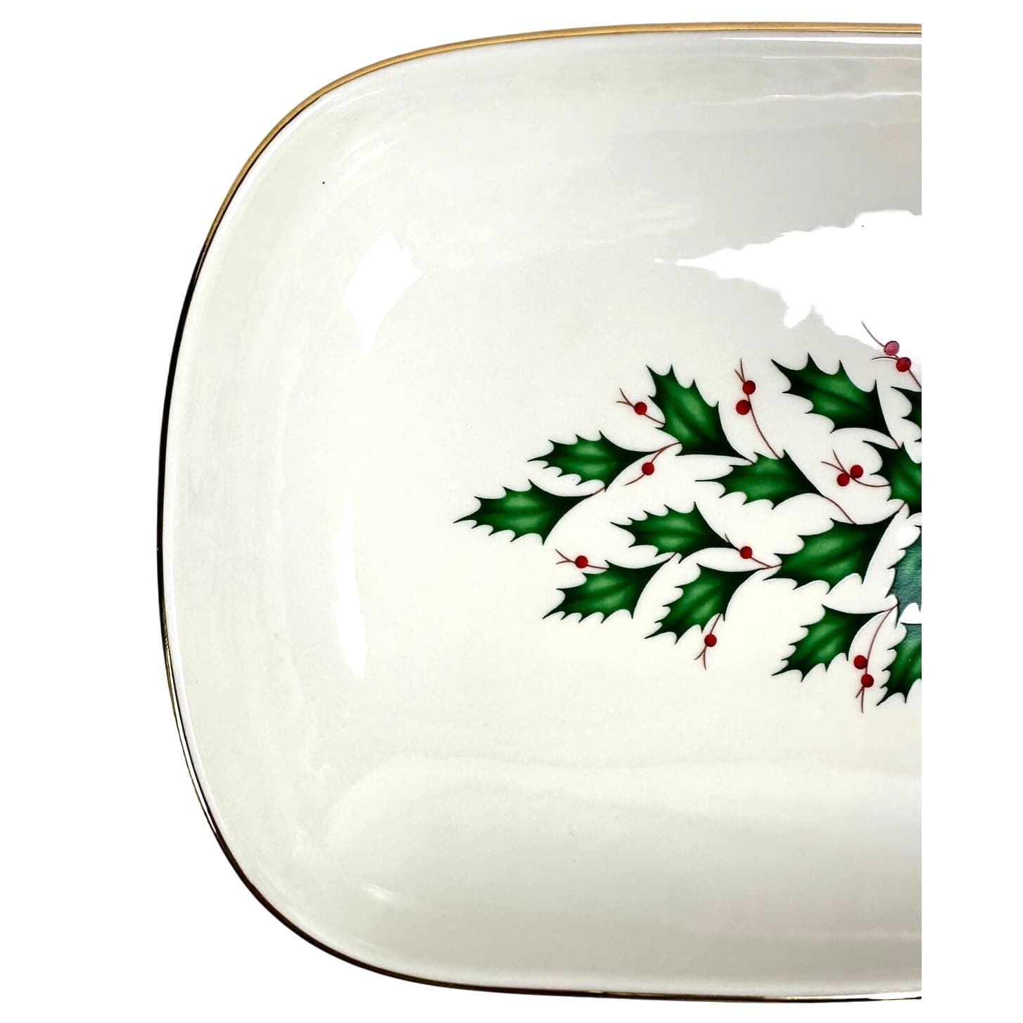 Lenox Holiday Dimension Holly Berries Gold Rim 14.5" x 7" Rectangular Bread Tray - Thumbnail 3