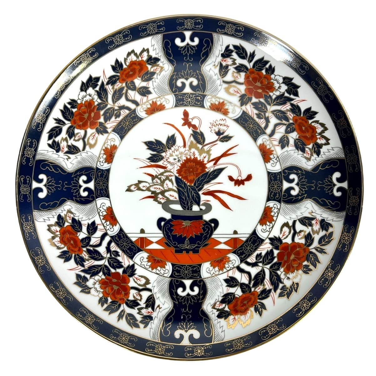 Japanese Imari Vintage 14" Floral Urns Cobalt Red Gilded Porcelain Charger Plate