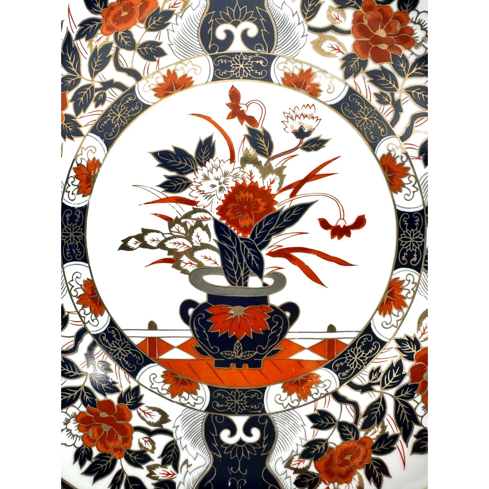 Japanese Imari Vintage 14" Floral Urns Cobalt Red Gilded Porcelain Charger Plate - Thumbnail 4
