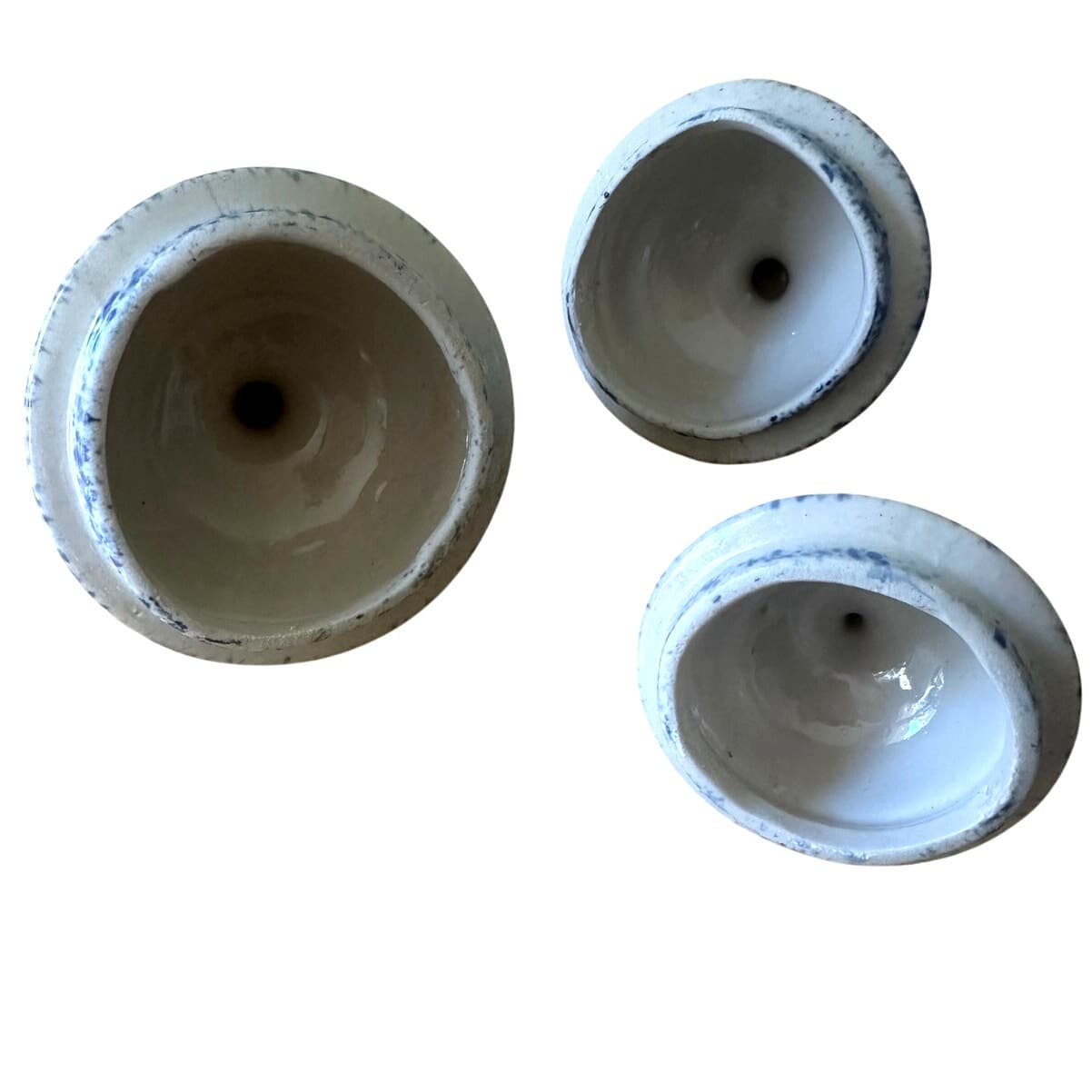Blue and White Spongeware Loop Handled Canisters-Set of 3-Excellent! - Thumbnail 8