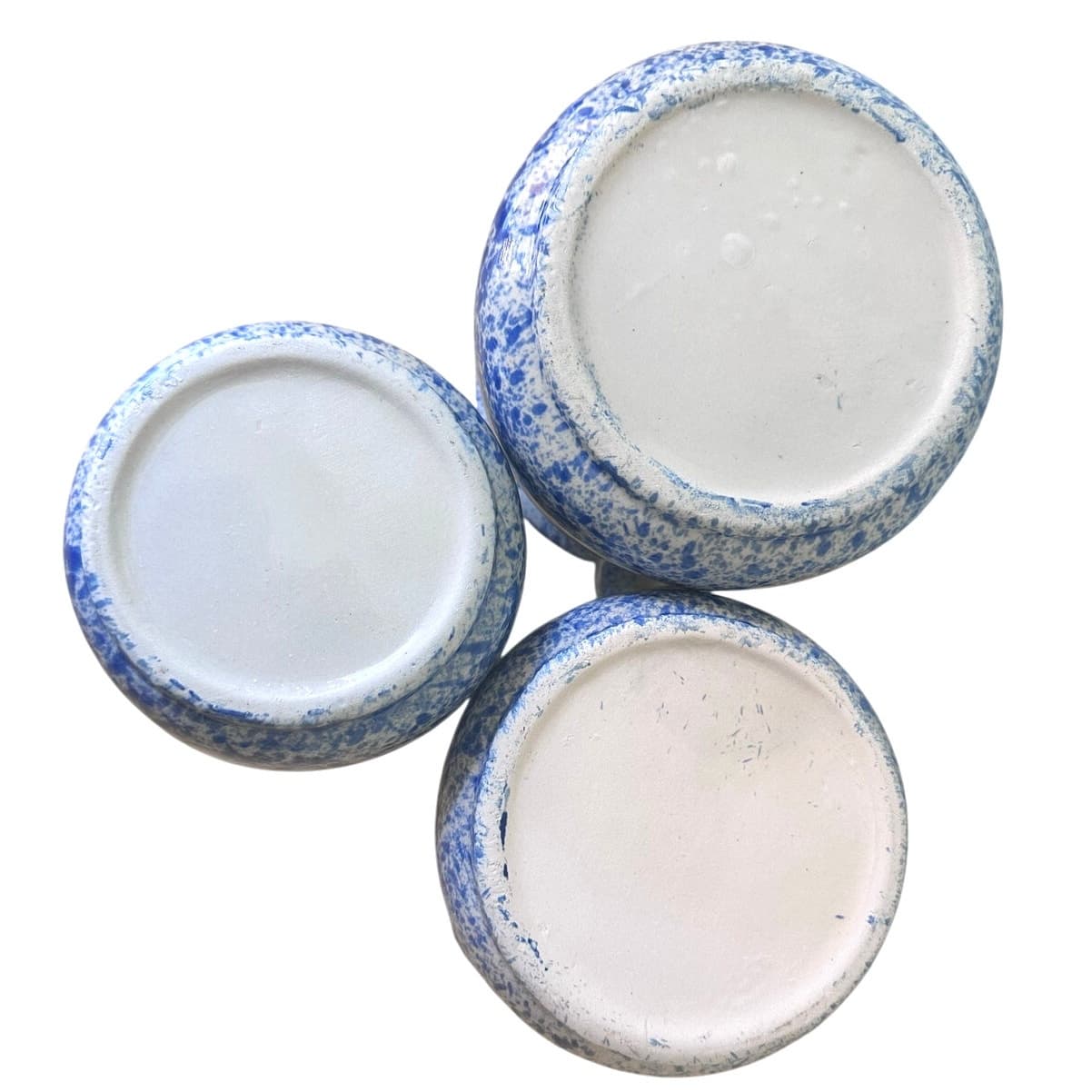 Blue and White Spongeware Loop Handled Canisters-Set of 3-Excellent! - Thumbnail 9