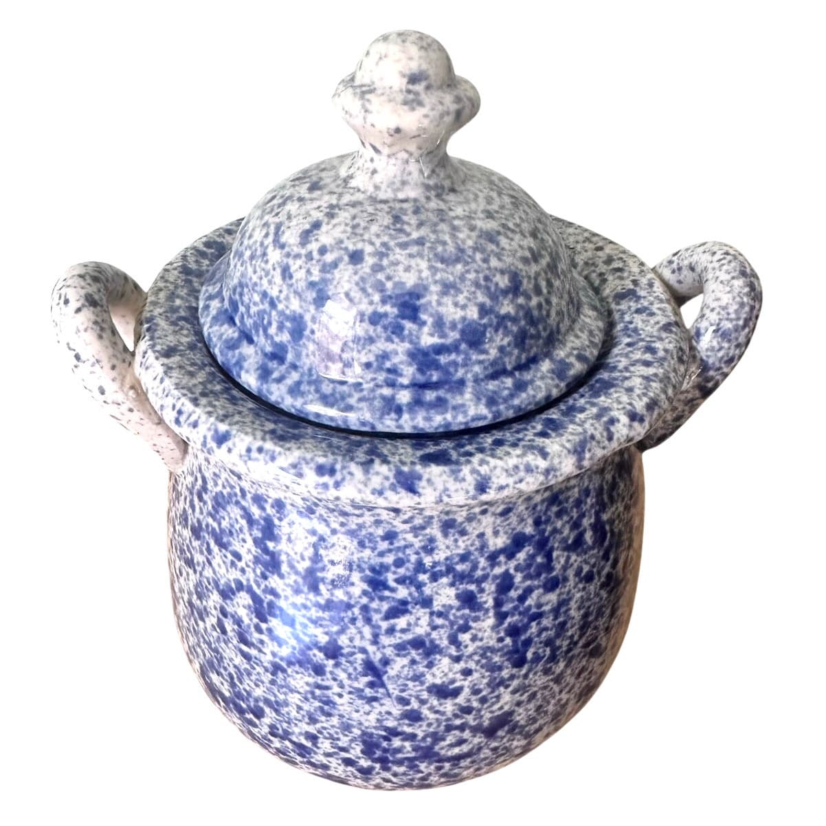 Blue and White Spongeware Loop Handled Canisters-Set of 3-Excellent! - Thumbnail 3