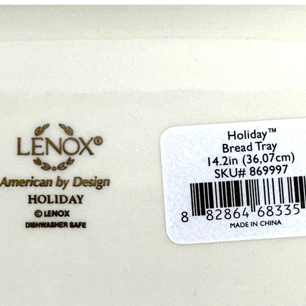 Lenox Holiday Dimension Holly Berries Gold Rim 14.5" x 7" Rectangular Bread Tray - Thumbnail 8