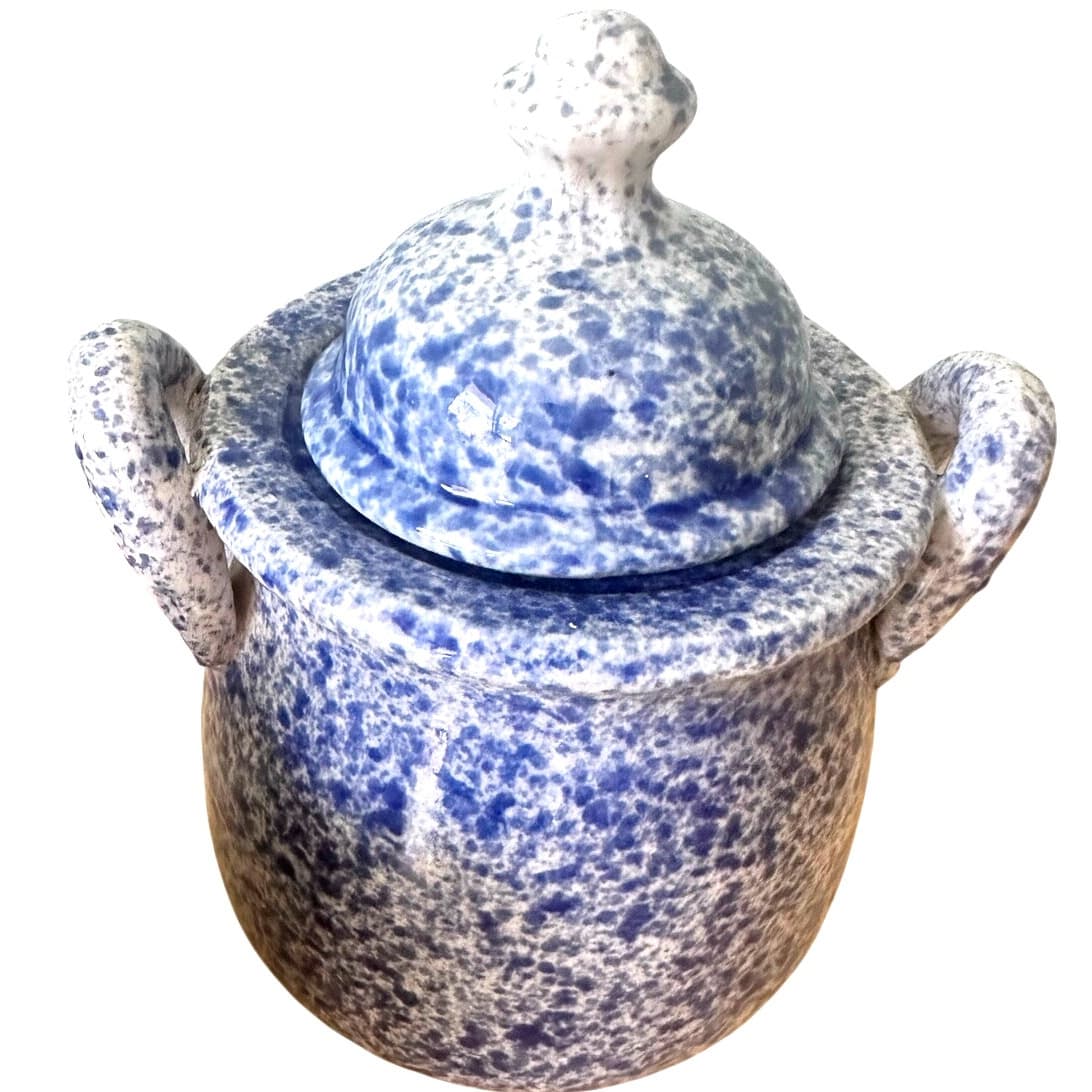 Blue and White Spongeware Loop Handled Canisters-Set of 3-Excellent! - Thumbnail 4