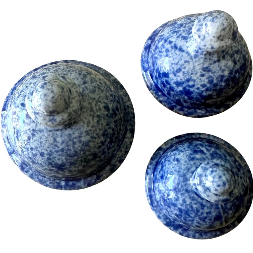 Blue and White Spongeware Loop Handled Canisters-Set of 3-Excellent! - Thumbnail 7