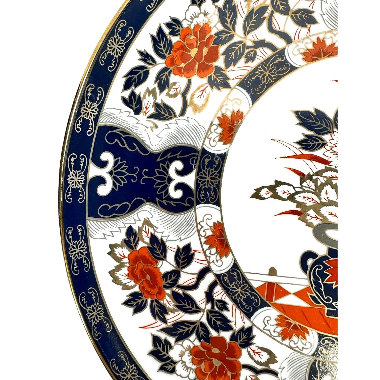 Japanese Imari Vintage 14" Floral Urns Cobalt Red Gilded Porcelain Charger Plate - Thumbnail 3
