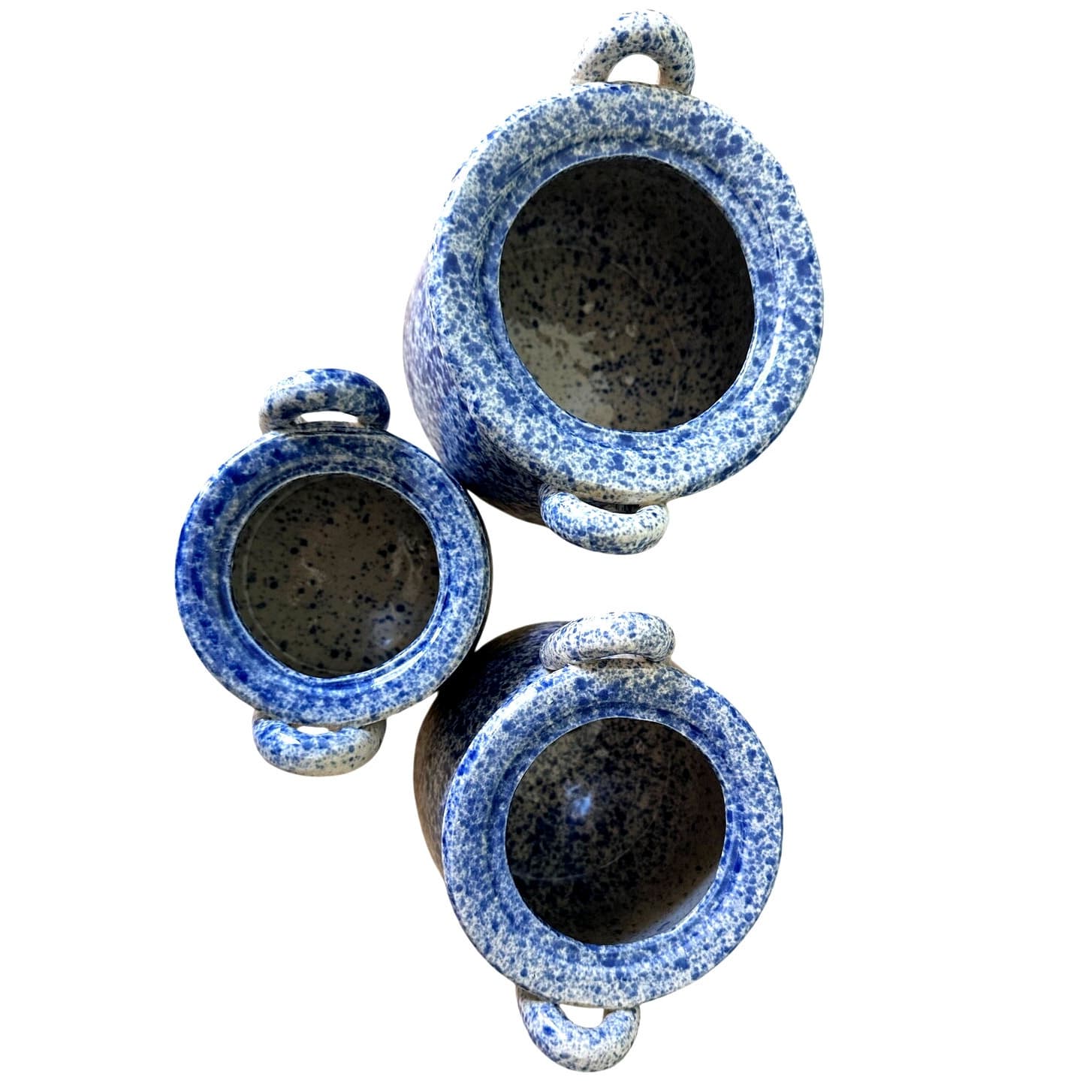 Blue and White Spongeware Loop Handled Canisters-Set of 3-Excellent! - Thumbnail 6