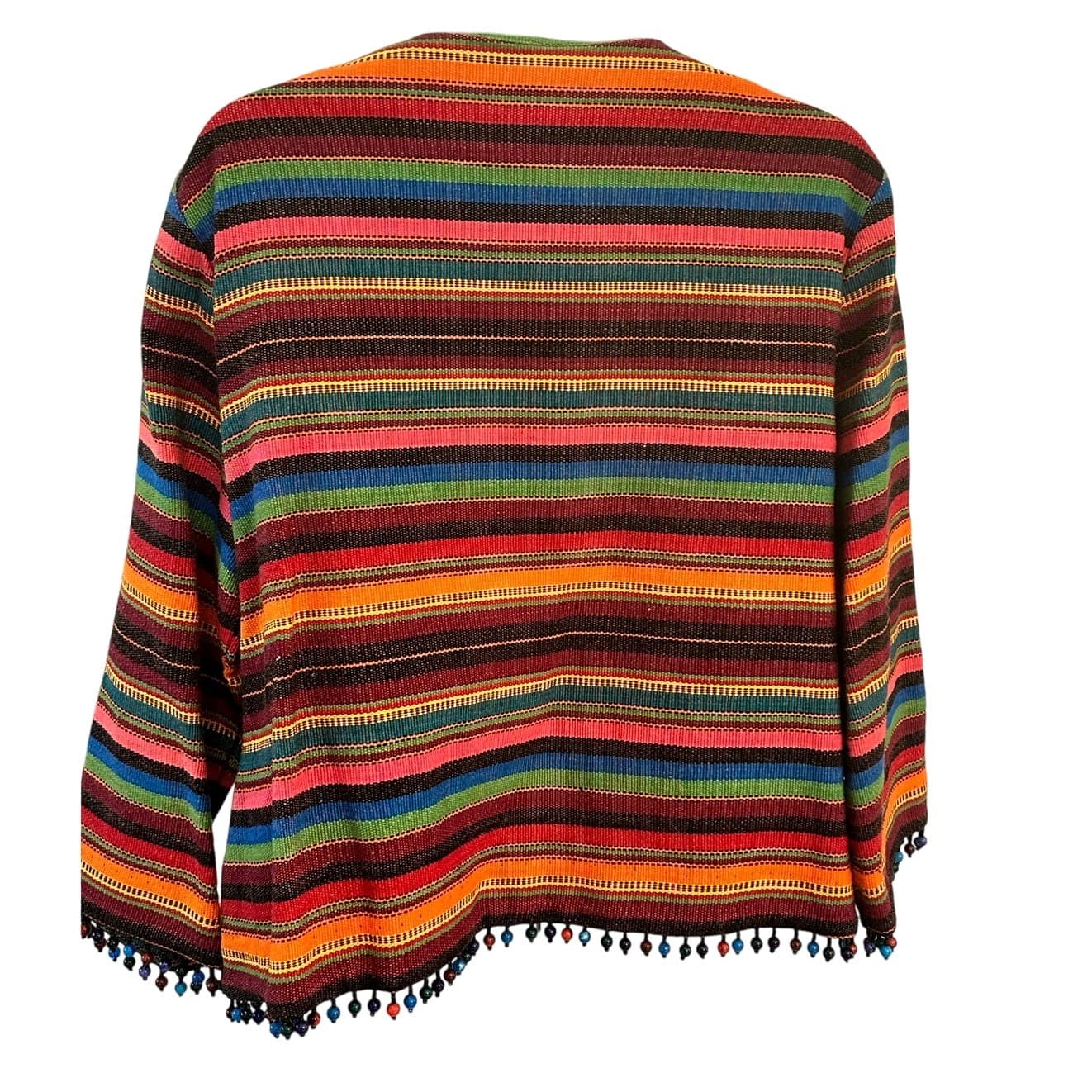 Sharon Young Multicolor Stripe & Beaded Fringe Cropped Jacket Size 10 Excellent - Thumbnail 3